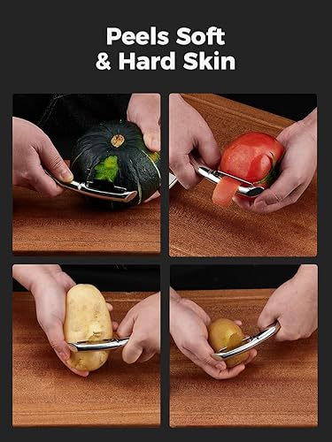 Miniatura 5 de Pelador profesional de verduras, pelador de patatas de acero inoxidable 304 para cocina, hoja ultra afilada, mango ergonómico antideslizante, apto