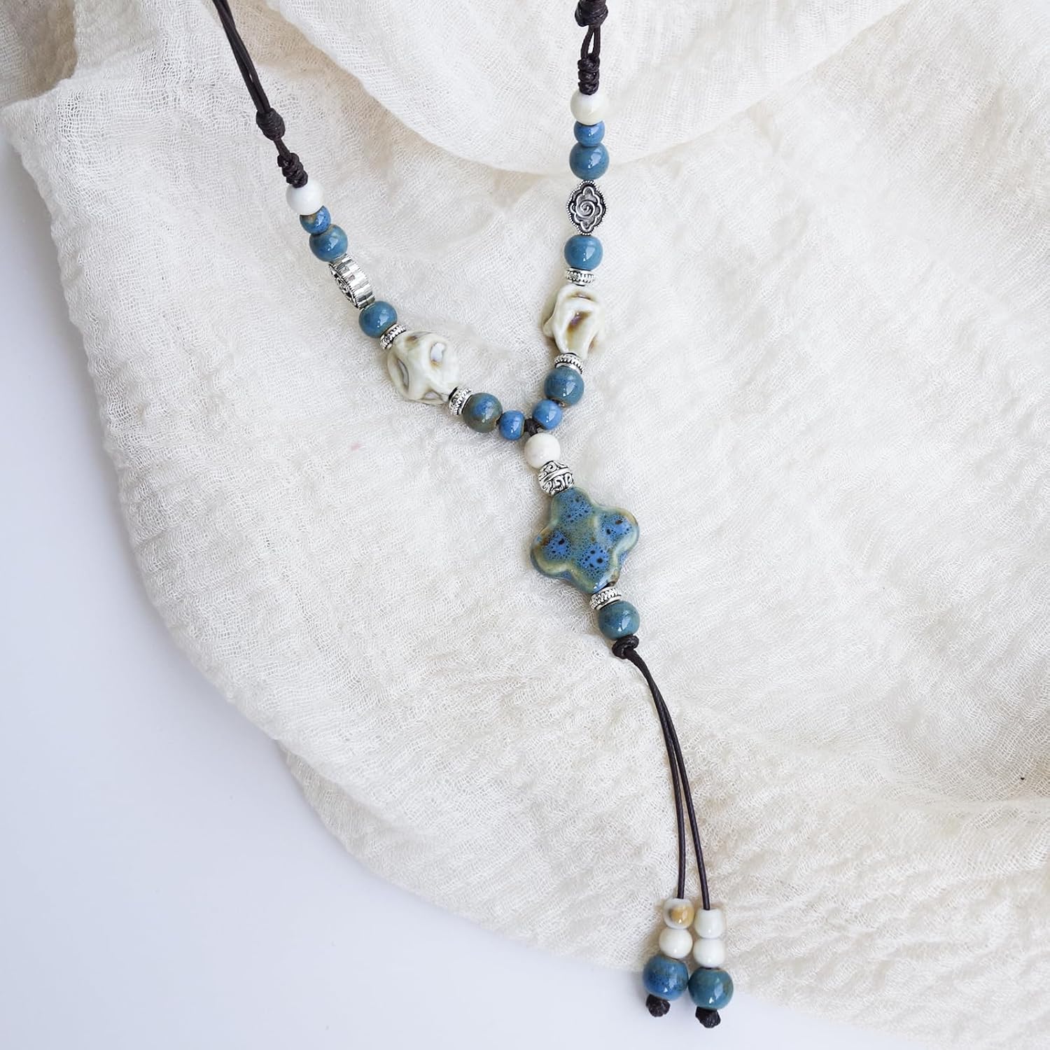 Boho Style Colorful Ceramic Bead Strand Necklace Adjustable Bohemian Jewelry Gift for Women, Fashion Clothing Matching Necklace - Image 2