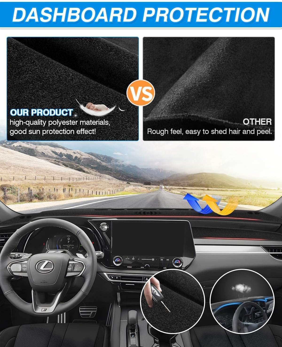 CARTIST RX350 Dash Cover fits for RX350 RX350h RX500h 2023 2024 2025 Accessories Non-Slip Carpet Sunshield Glare UV Rays Protector
