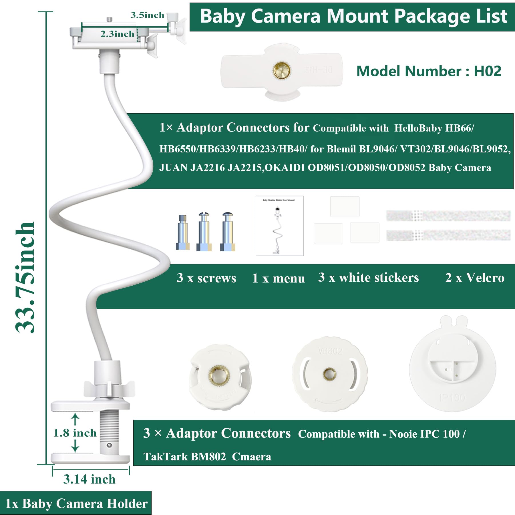 Soporte para Vigilabebes Universal | Ajustable Soporte para Cámara Monitor de Bebé Compatible con HelloBaby/Blemil/nooie/BOIFUN/momcozy/GHB/ | for 1/4" la Mayoría de Vigilabebes (33.4inch)