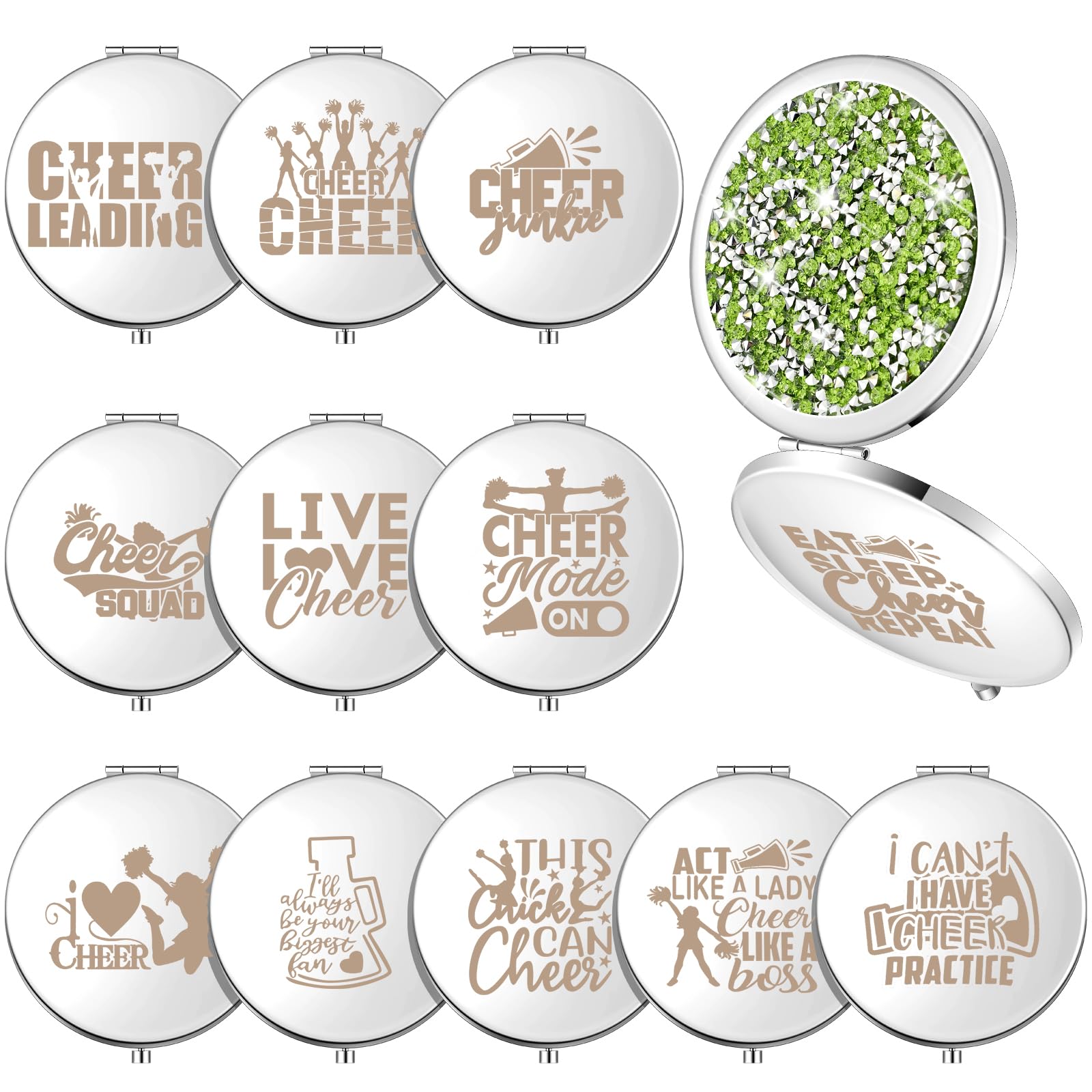 Sintuff 12 Pcs Cheer Gifts for Cheerleaders Compact Mirror Bulk for Cheer Team Coach Cheerleading Gifts Folding Pocket Cosmetic Purse Mirror