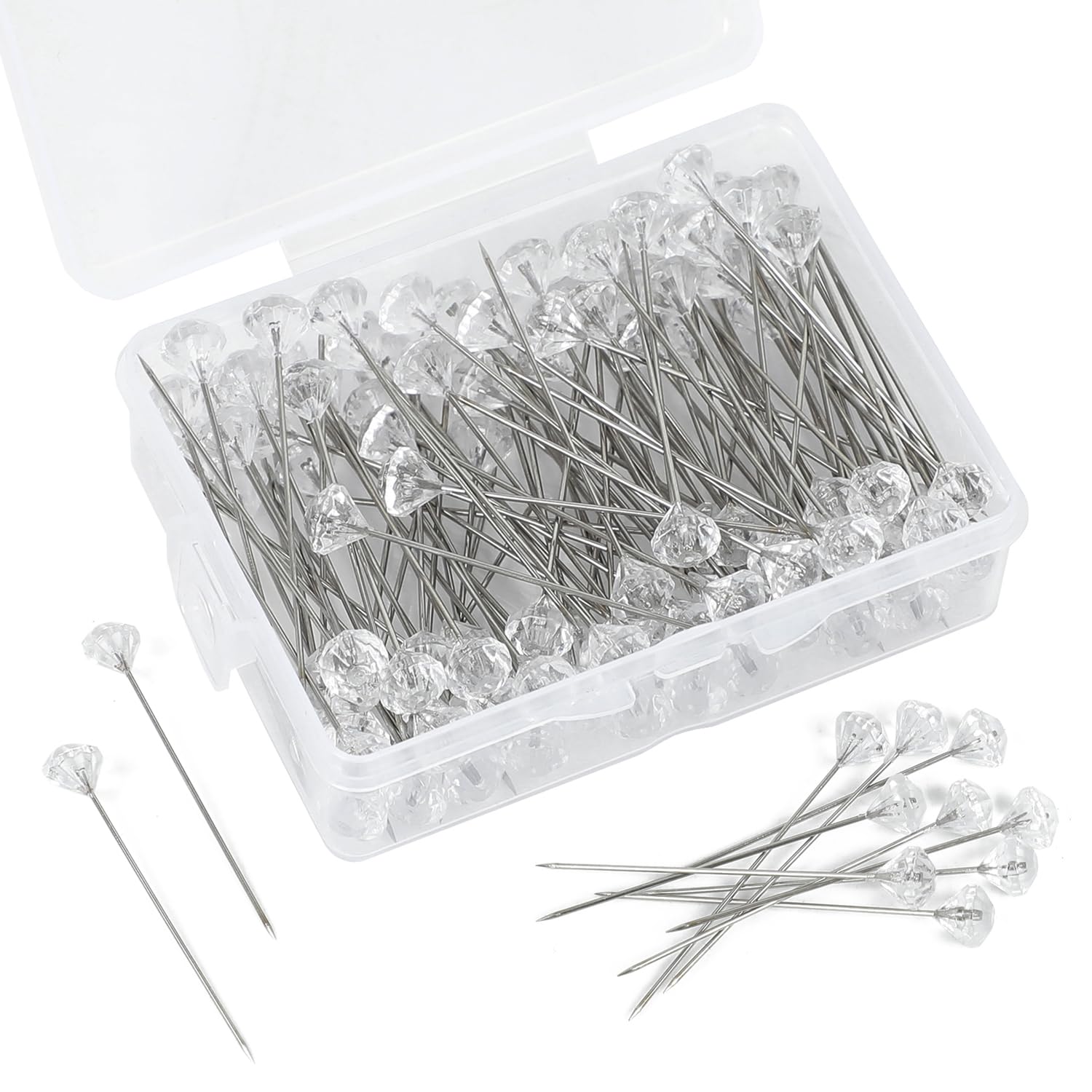 100 Pcs Corsage Bouquet Pins for Flowers, 2 Inch Floral Diamond Pins for Bouquets Rhinestone Crystal Pin for Wedding Bridal Hair Accessories Jewelry Decoration DIY Craft Sewing