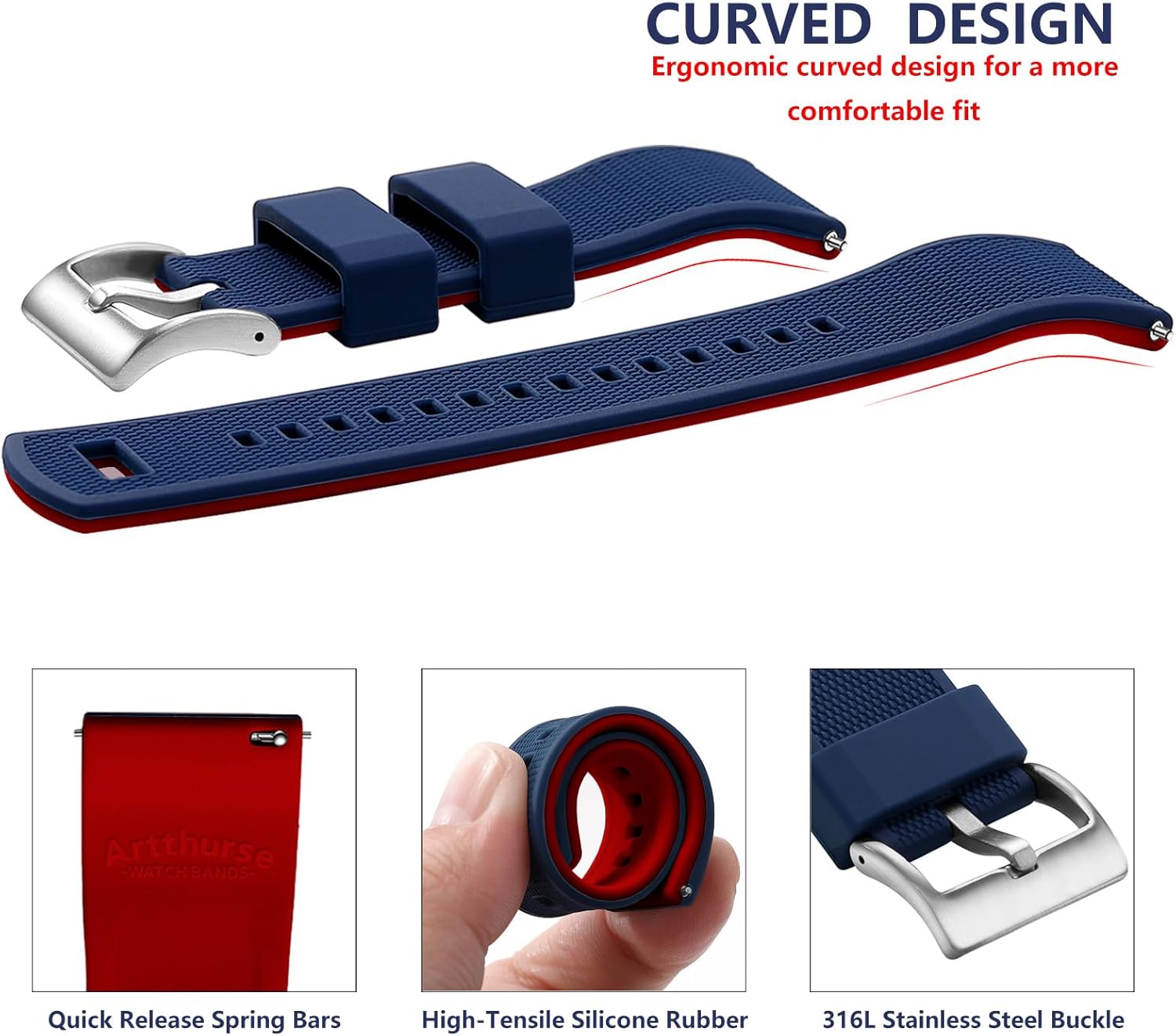 Silicone Watch Bands Quick Release 18mm, 20mm, 22mm for Men and Women Replacement Rubber Watch Band Soft Breathable Waterproof Sport Watchbands Straps - Image 3