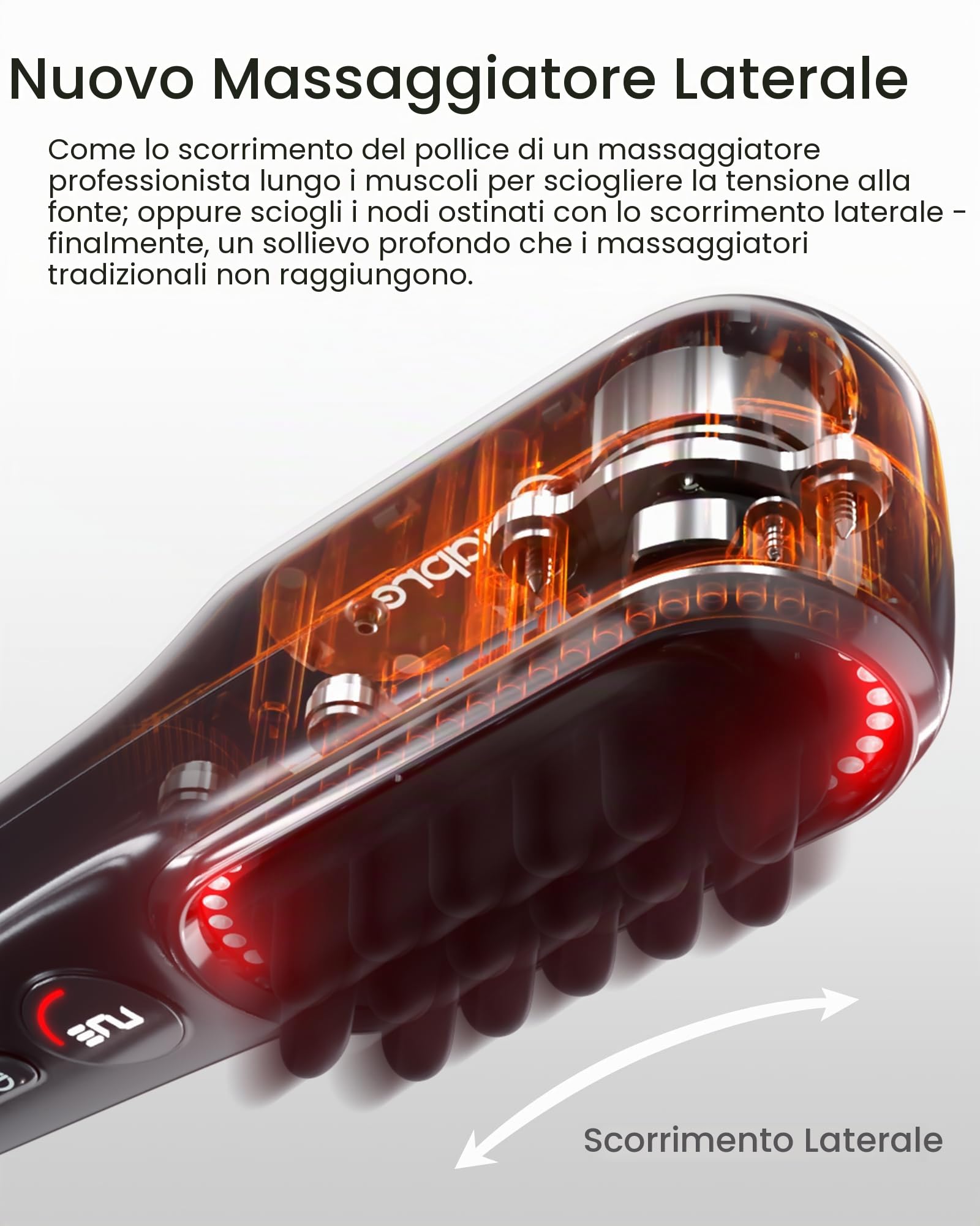 Massaggiatore per Cuoio Capelluto - 2400 RPM Vibrazione Laterale e Terapia con Luce Rossa per Massaggio di Cuoio Capelluto/Viso/Collo, 50 Perle LED, 5 Livelli di Velocità, Portatile con Base di Ricari