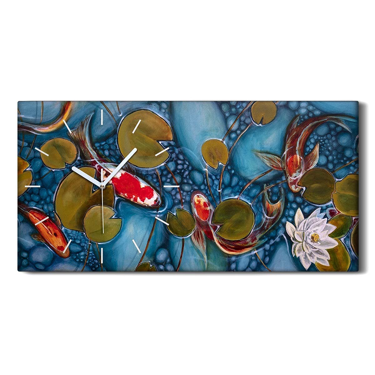 Horloge sur Toile Poisson Koi Art Moderne Élégant Image Murale 60x30cm