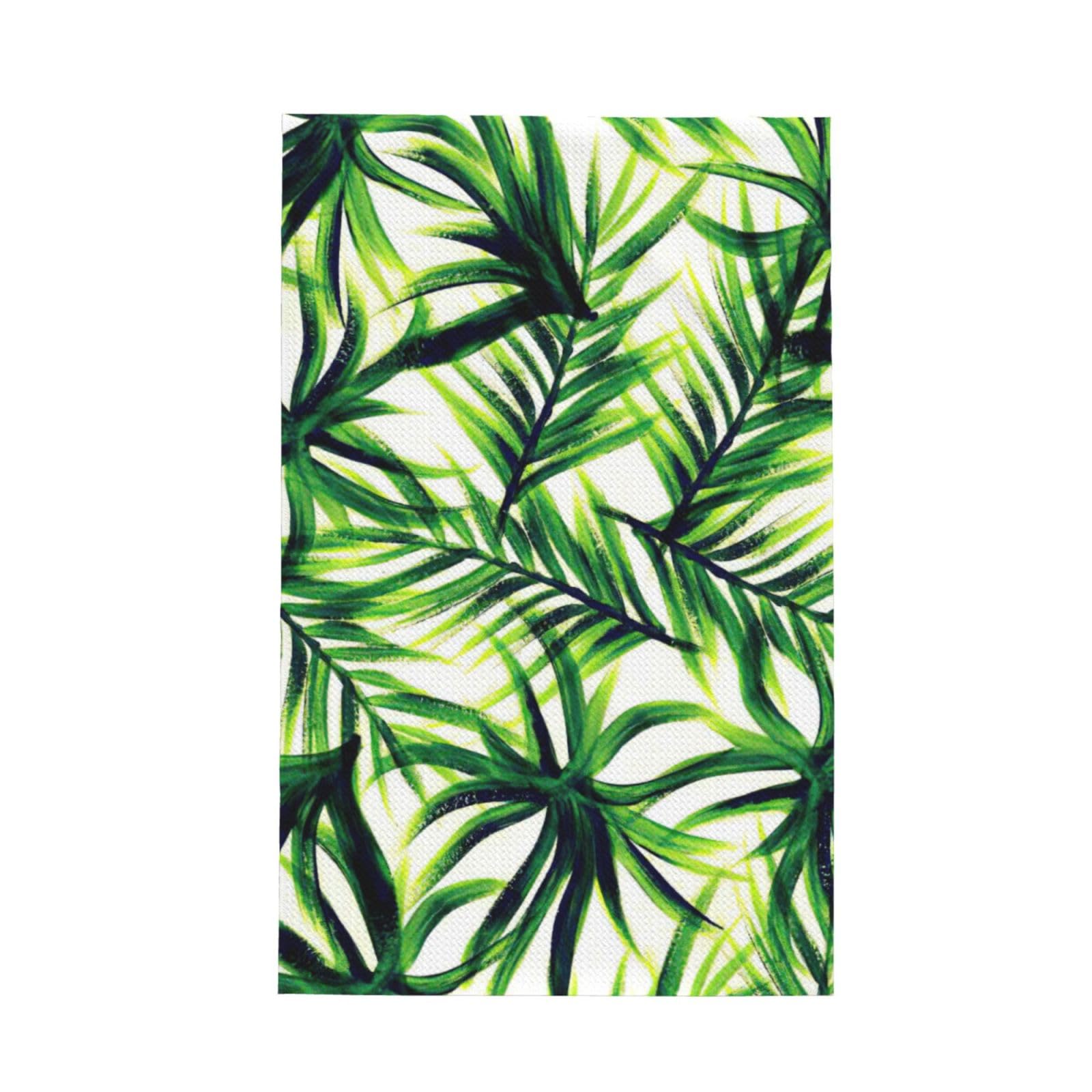 CKGODGF Palm Tree Green Leaves Print Absorbent Waffle Dishcloths,Kitchen Towels With Hanging Loops,Tea Towels.