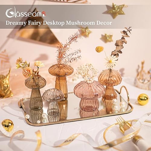 Miniatura 3 de Glasseam Macetero de vidrio de hongos para plantas juego de 5 estaciones de propagación de plantas hechas a mano, pequeños tarros hidropónicos de