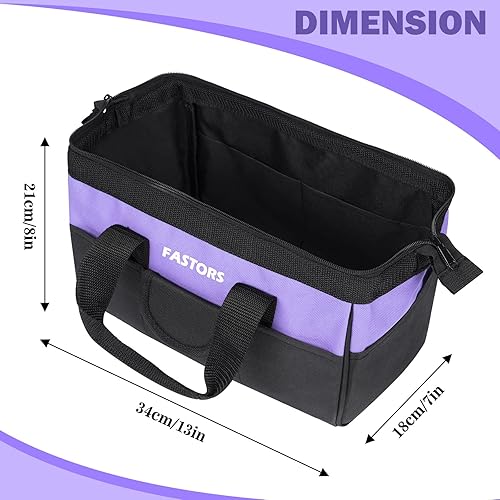 Vista 10 de Bolsa de herramientas rosa para mujer con doble cremallera de 13 pulgadas de ancho de boca, bolsa de herramientas con 8 bolsillos exteriores y 2