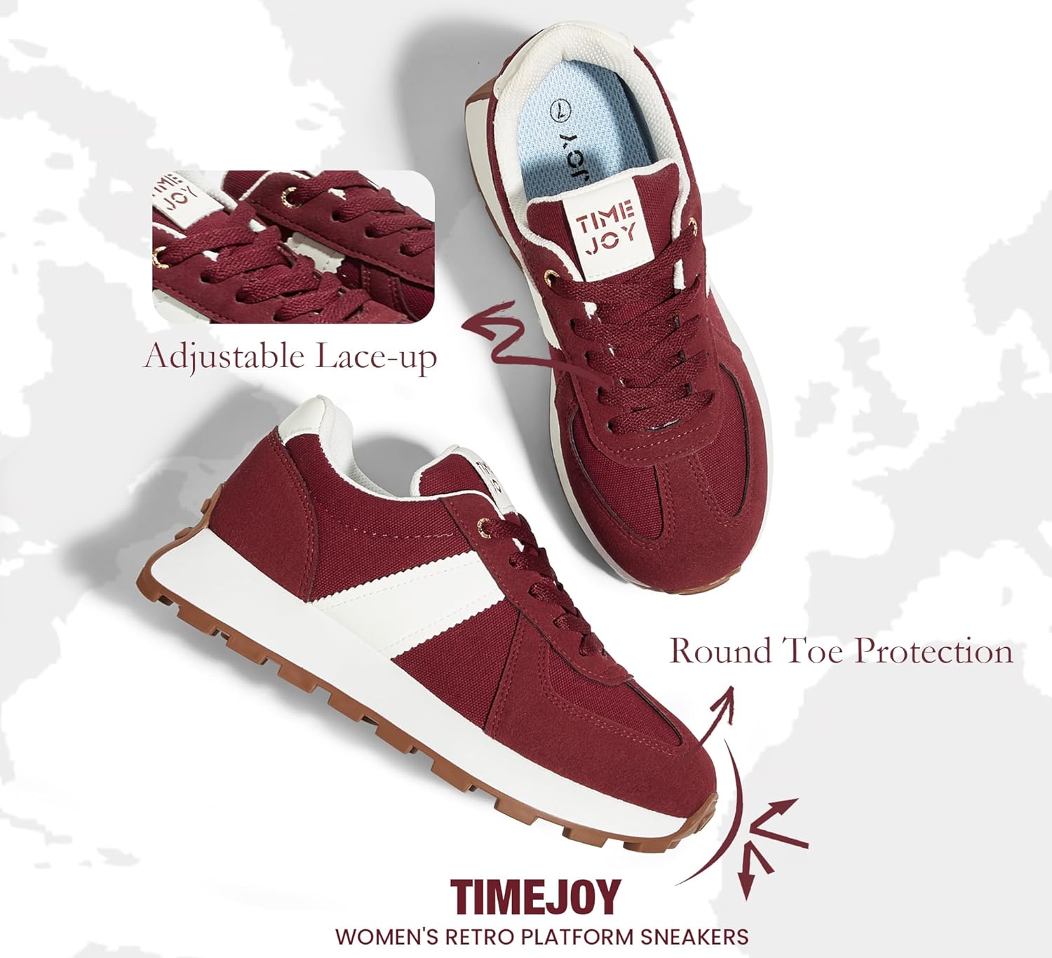 TIMEJOY Women's Retro Platform Sneakers Wide Fit Fashion Tennis Shoes with Recyclable Material Insole Vintage-Inspired Comfort for Walking, Lifestyle & Casual - Image 3