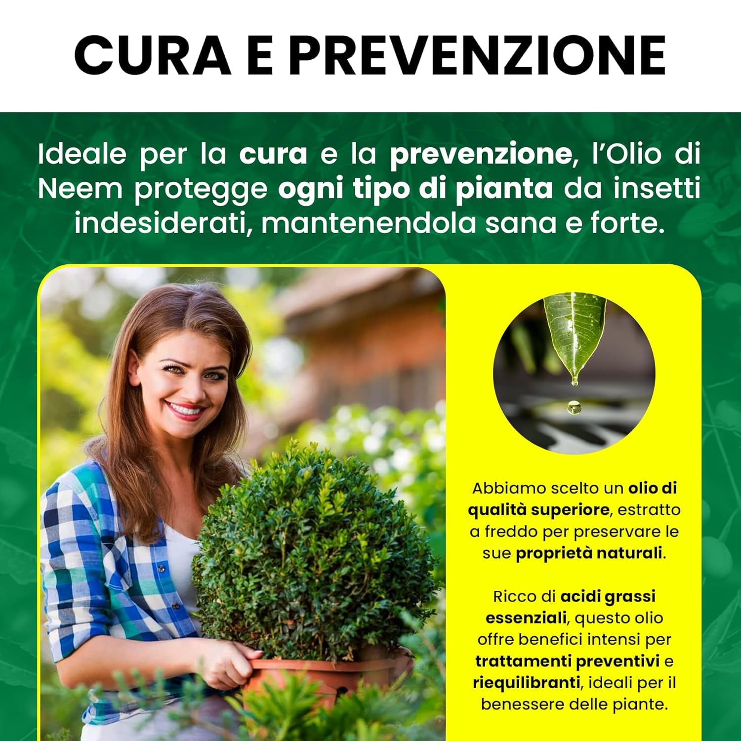Olio di Neem insetticida naturale concentrato biologico solubile in acqua 1 litro