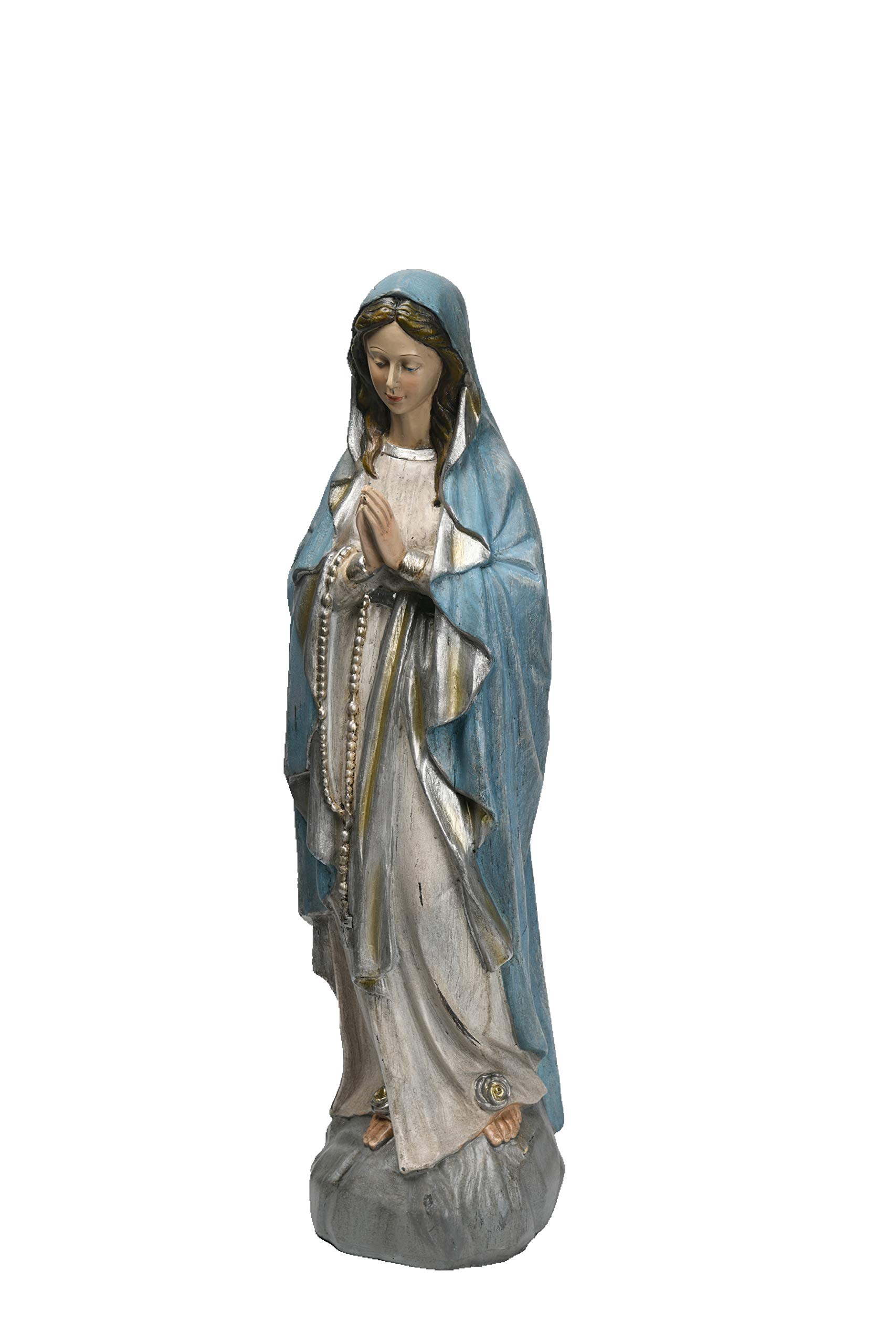 Comfy Hour Mindful and Sacred Collection 20" Resin Art Maria Praying Figurine, Cream & Light Blue