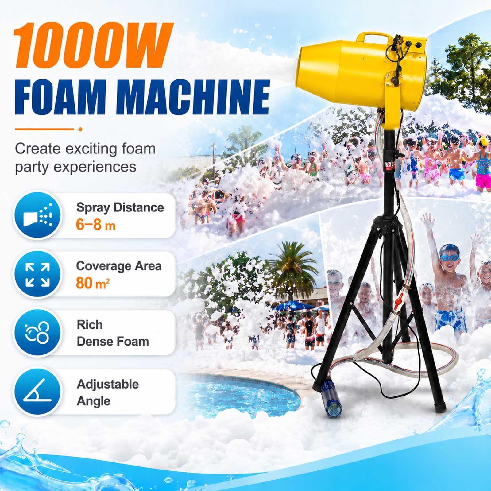 Macchina per Schiuma 1000 W, Cannone Schiuma per Feste con Treppiede Regolabile, Generatore di Schiuma Portatile per Party in Giardino, Piscina ed Eventi all’Aperto Yellow