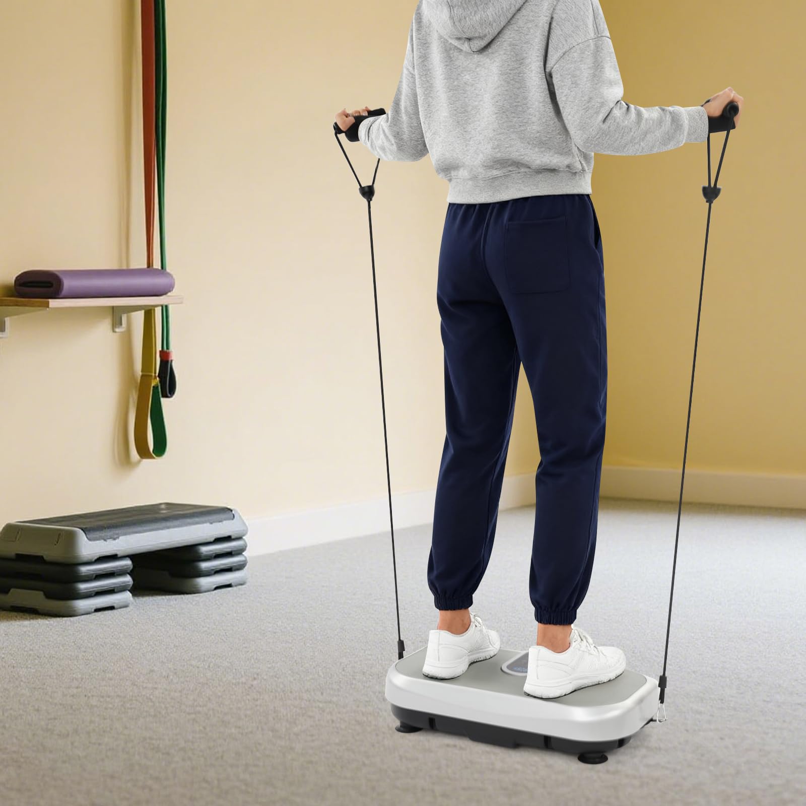 Plataforma Vibrate Fitness 120 Velocidades Cuerdas Casa Deporte | Plataforma ABS Vibraciones 4D 120 Velocidades Ajustables Cuerdas Tracción Fitness Hogar Entrenamiento Completo Deporte Hogar