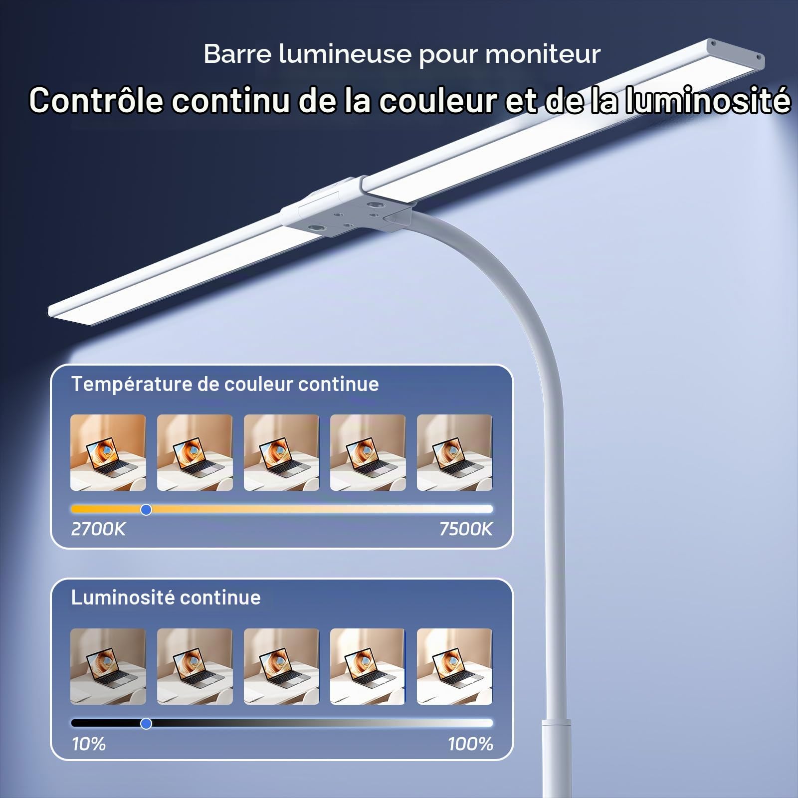 Lampe de Bureau LED 24W avec Pince - 1500LM 80CM Lampe de Lecture à DEL de Cygne avec Télécommande, Port de chargement USB pour Maison et Bureau, Blanc Éclatant