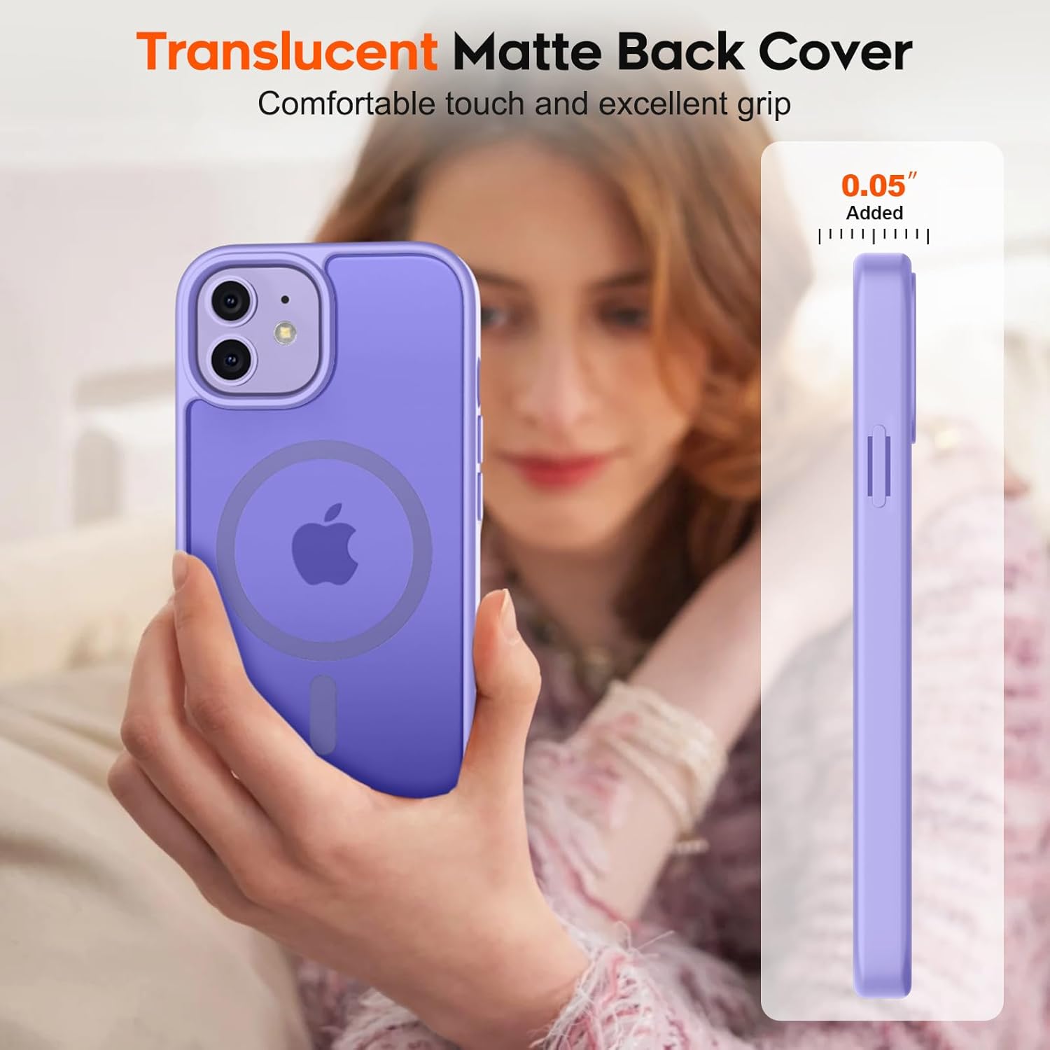 Magnetic for iPhone 12 Case & iPhone 12 Pro Case, [Compatible with MagSafe] [Military Grade Drop Protection] Translucent Matte Shockproof Anti-Scratch Phone Cover, Light Purple - Image 7