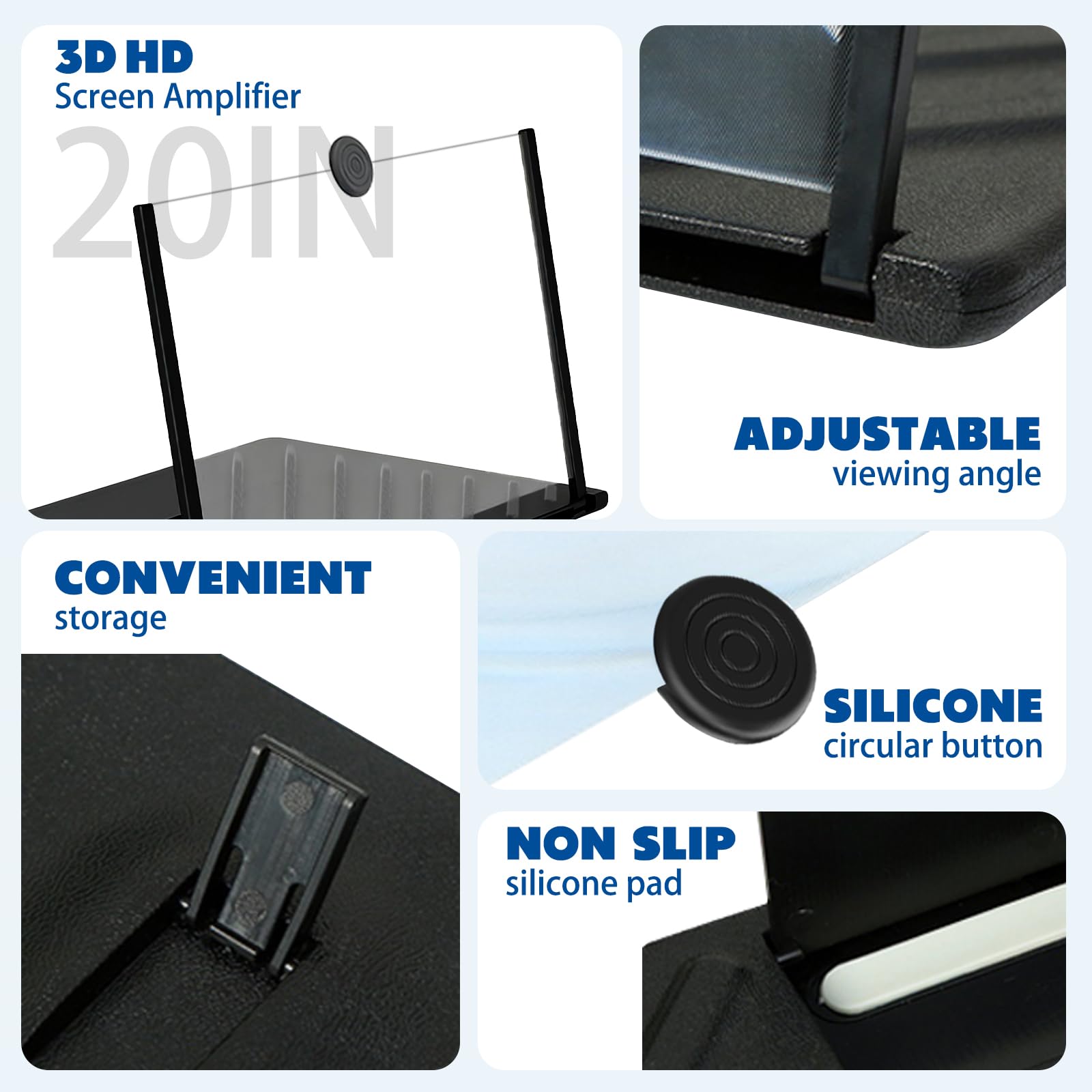 Lente di ingrandimento per smartphone, schermo da 20 pollici per smartphone, proiettore 3D HD per ingrandire lo schermo, espansore per video e giochi, supporto pieghevole per telefono con