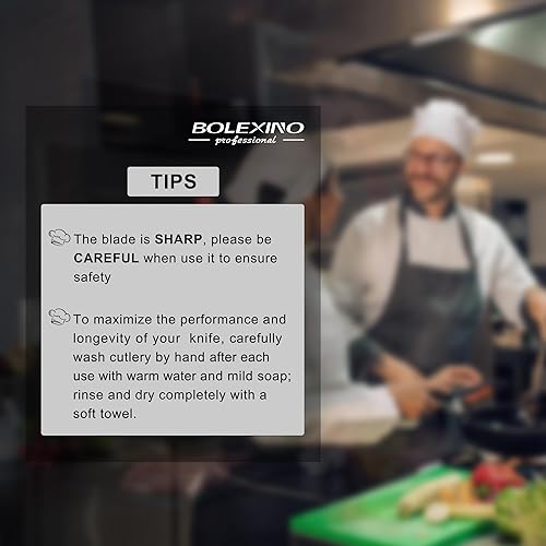 Miniatura 6 de BOLEXINO Cuchillo de chef japonés de acero inoxidable de alto carbono de 10 pulgadas, cuchillo de cocina profesional extra afilado y ancho con mango