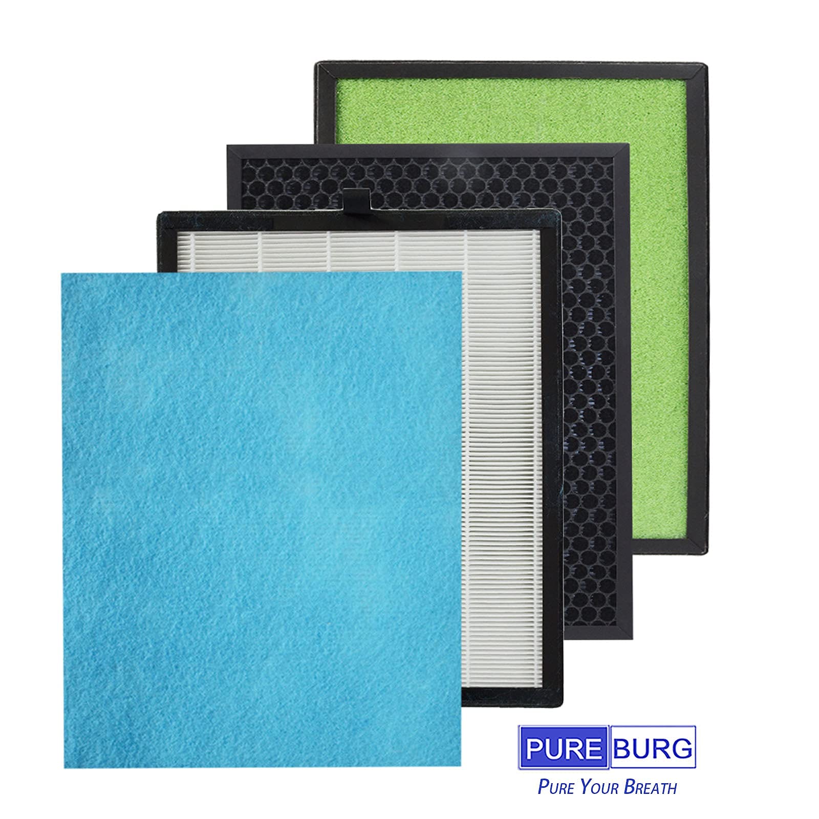 PUREBURG Paquete de 2 filtros de Repuesto HEPA 4 en 1 de Repuesto y 4 prefiltros compatibles con el purificador de Aire Duomishu ‎KJ203F-142