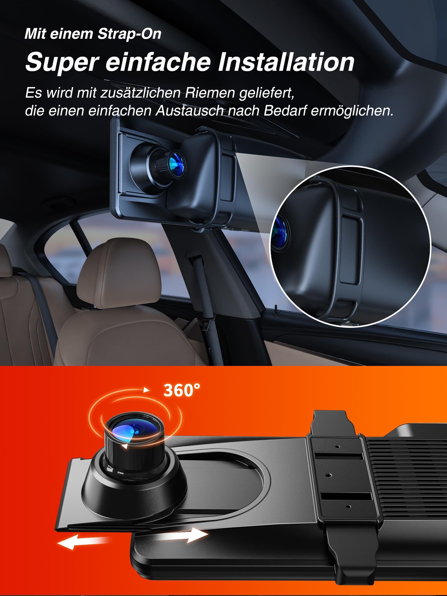 iZEEKER 4K Dashcam Vorne Hinten, Touchscreen Rückspiegel Kamera mit 64 GB