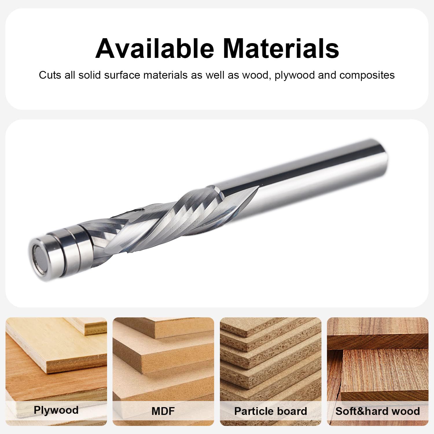 FivePears 4-Piece Flush Trim Router Bit Set – 1/4 Inch Shank, Top Bearing, Cutting Diameter 1/2 Inch, Multiple Cutting Lengths