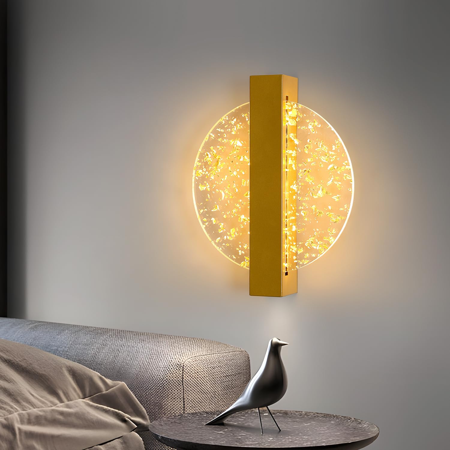 Comely Applique Murale LED Dimmable 12W, Lampe Murale Intérieure Moderne en Aluminium, Or Applique Murale Intérieure Acrylique Ronde pour Salon, Chambre, Escalier, Couloir, Blanc Chaud 3000K