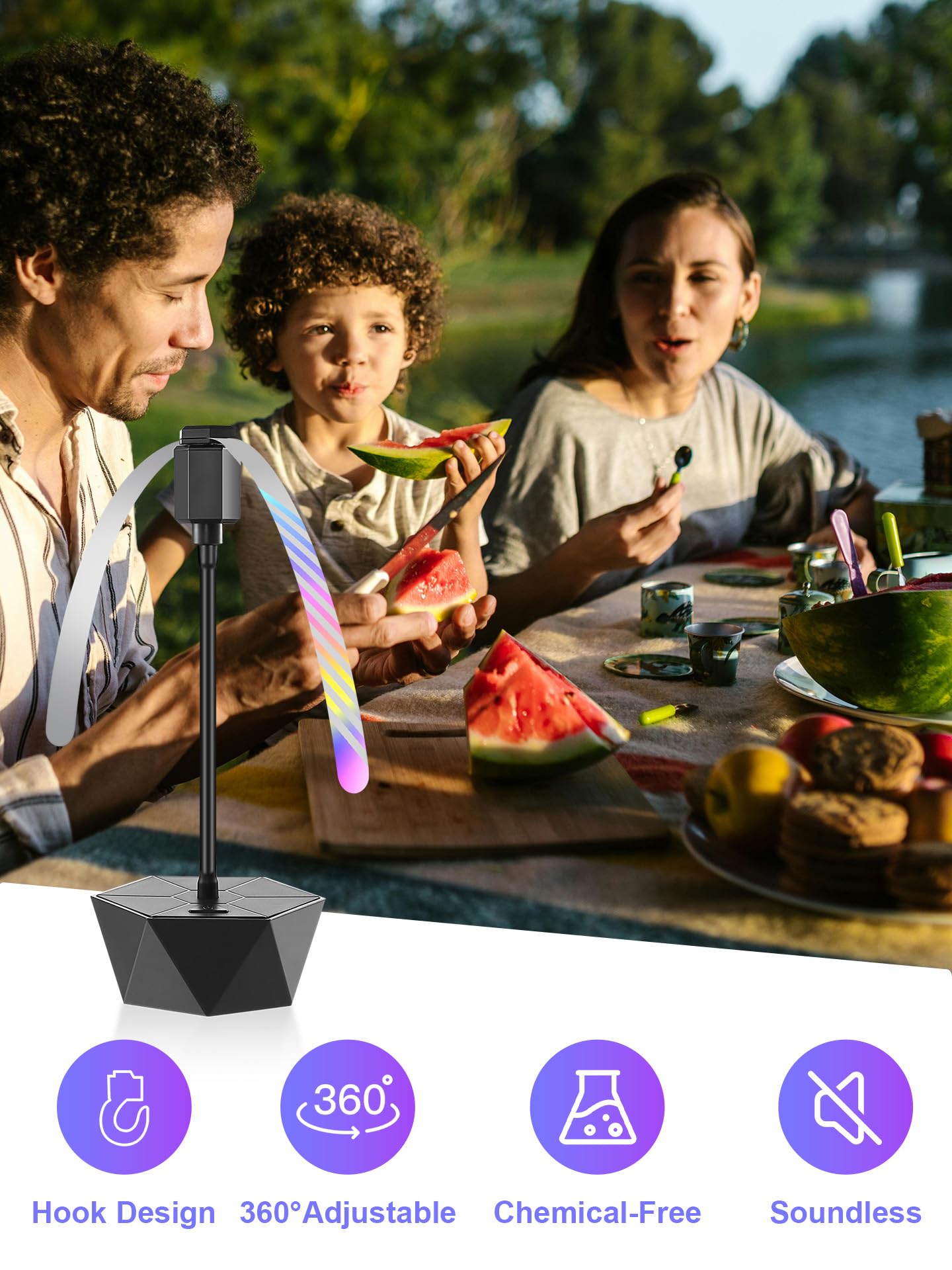 Ventilatori per mosche da tavolo, ventilatori repellenti per interni ed esterni, per tenere lontane le mosche, con lame olografiche, ventole per insetti, per picnic, feste, barbecue (nero, confezione