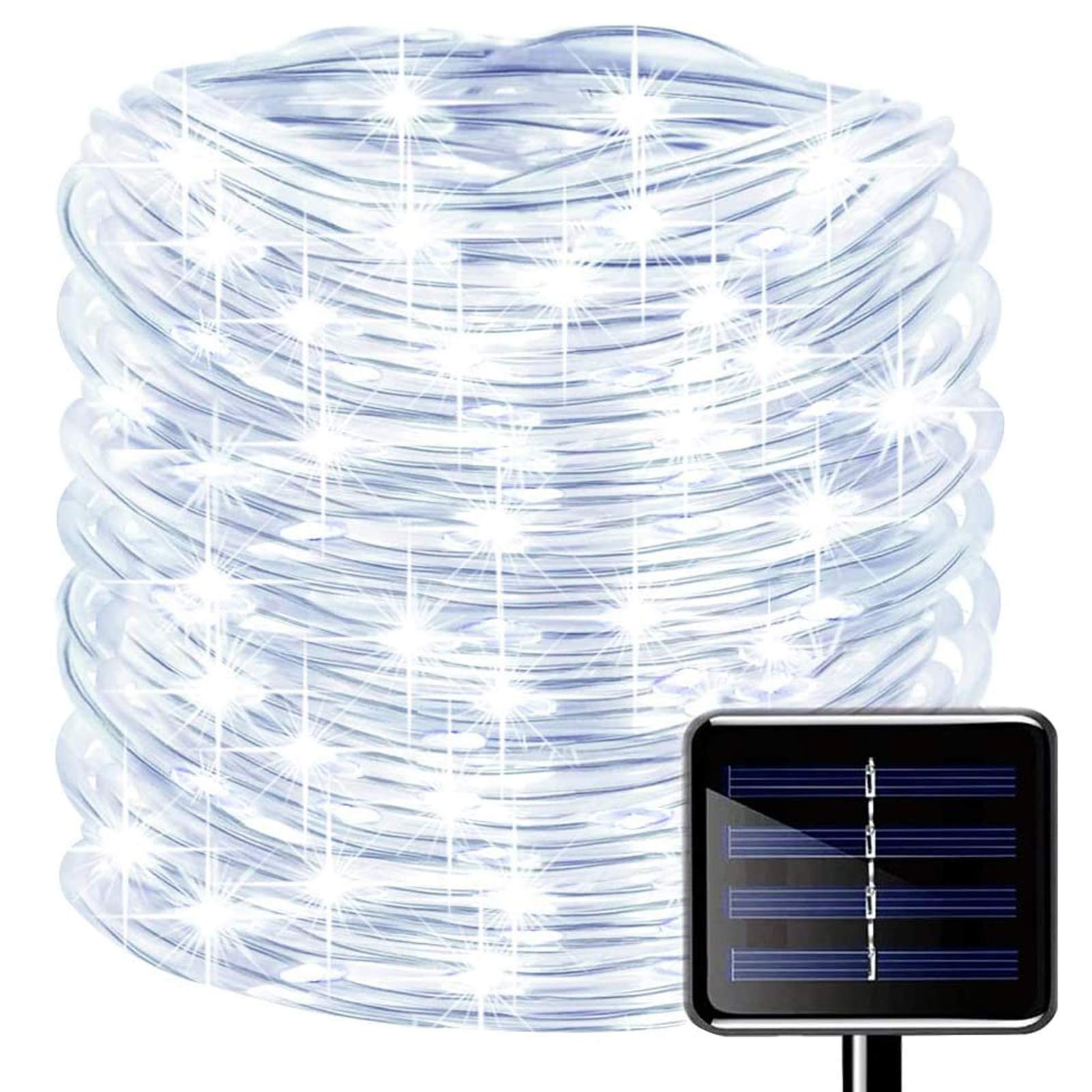 KINGCOO - Tira LED, guirnalda de tubo luminoso solar, impermeable, 30 m, 300 LED, luz solar, cable de cobre, tubo de luz, para exterior, boda, casa, fiesta, Navidad, decoración blanca