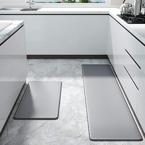 2 alfombrillas de cocina grises impermeables acolchadas antideslizantes antifatiga de pie de PVC ergonómicas de espuma para decoración de ropa de
