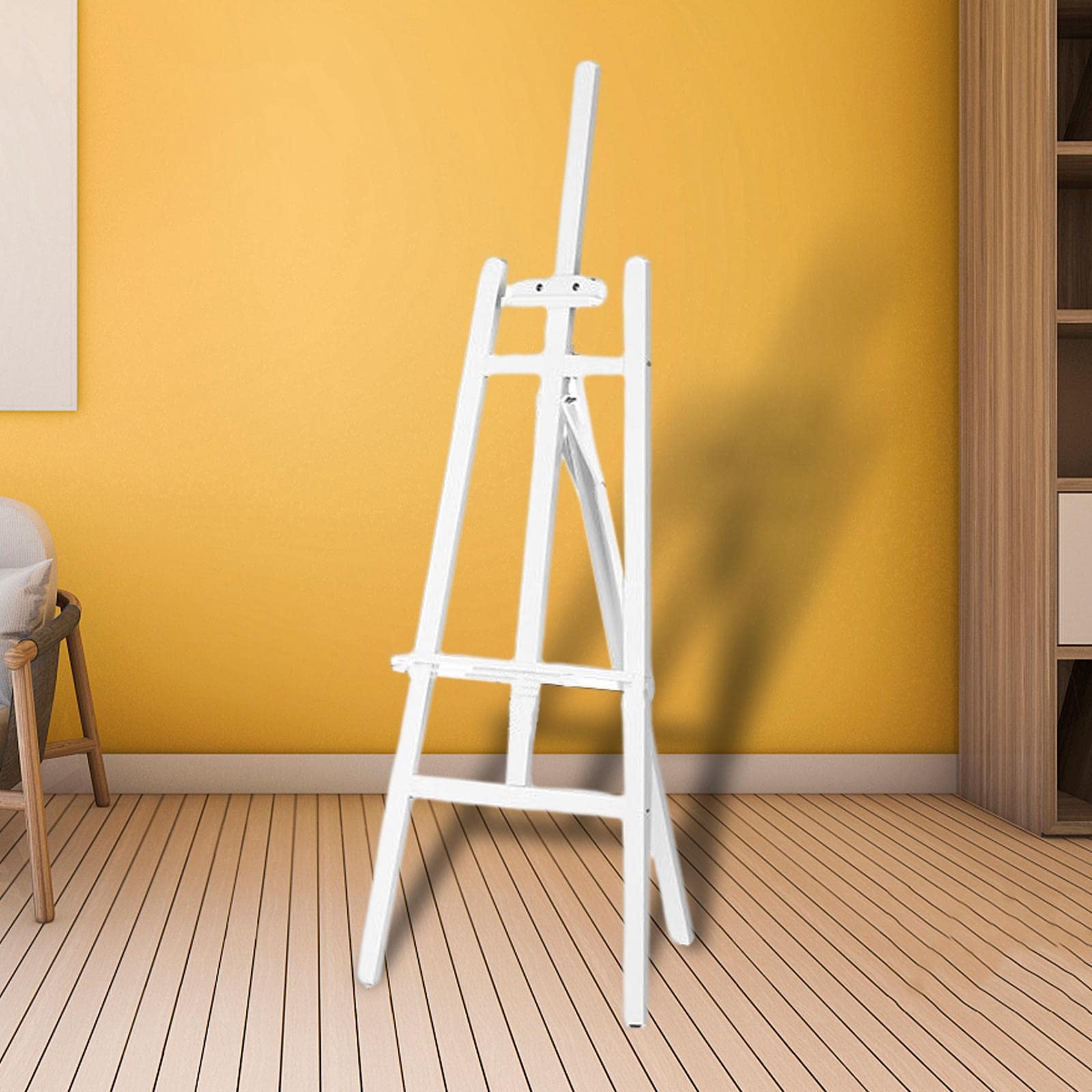 MagiDeal Caballete de Madera para Pintores Soporte Portátil para Pintura Artística Estructura Resistente para Fotos Y Carteles Montaje Sencillo Y Rápido Adecua, 1,5 m Blanco, Individual