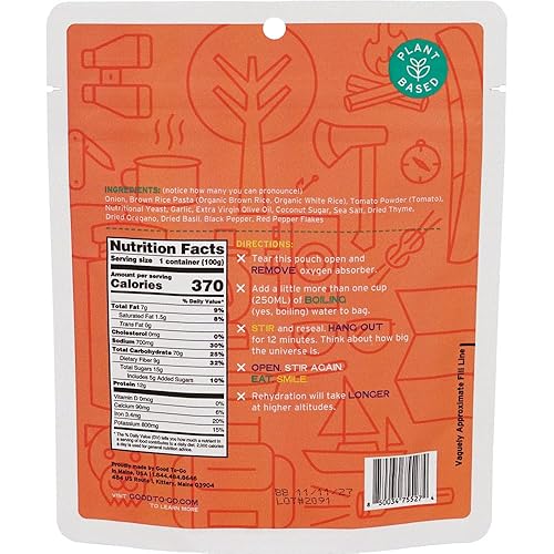 Miniatura 9 de GOOD TO-GO Pasta Marinara  Alimentos de camping, comida para mochileros (paquete de 6 porciones individuales)  Solo tienes que añadir comidas de