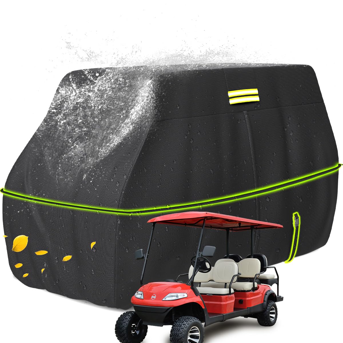 moveland 4/6 Passenger Golf Cart Cover, 100% 600D Waterproof, Universal Fits Most 4/6 Passenger EZGO, Club Car, Yamaha Golf Carts