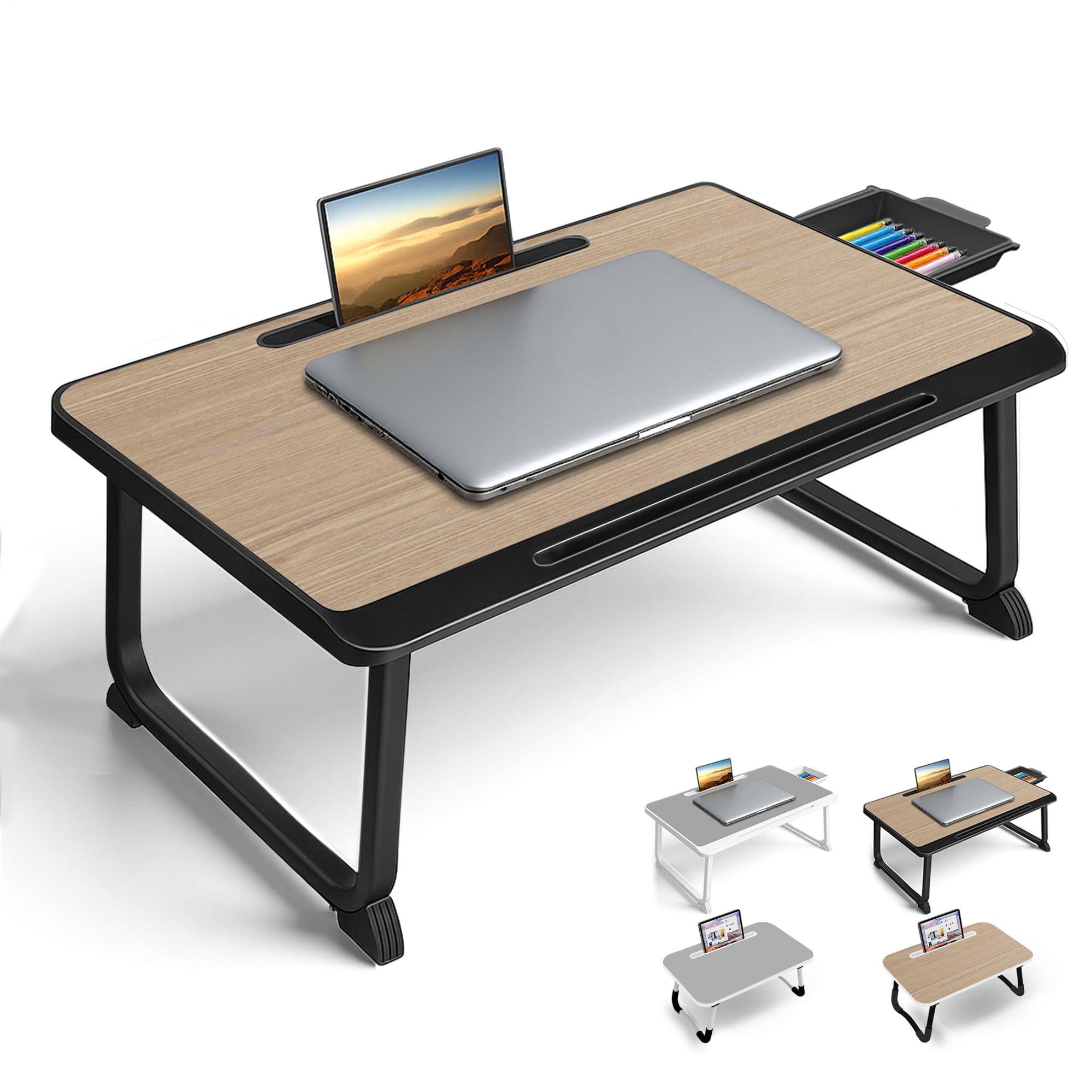Weiqile 60X40 Wood Laptop Bed Desk - Lap Desk For Breakfast In Bed, Study, Office Work, Gaming, Writing & Reading,Tray Table For Sofa, Couch, Home & Office Laptop Stand For Bed (60X40 Wood)