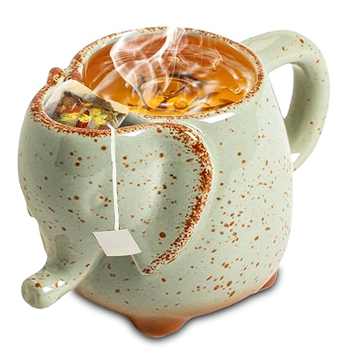 ZONSUSE Tasse à Thé Eléphant, Mug Eléphant avec Porte Sachet à Thé, Mug Elephant 3D, Tasse à Café Eléphants, pour Sachets de Thé, Drip Coffee Bag, Idee Cadeau pour Hommes Femmes 430ml (Eelephant) - Eléphant