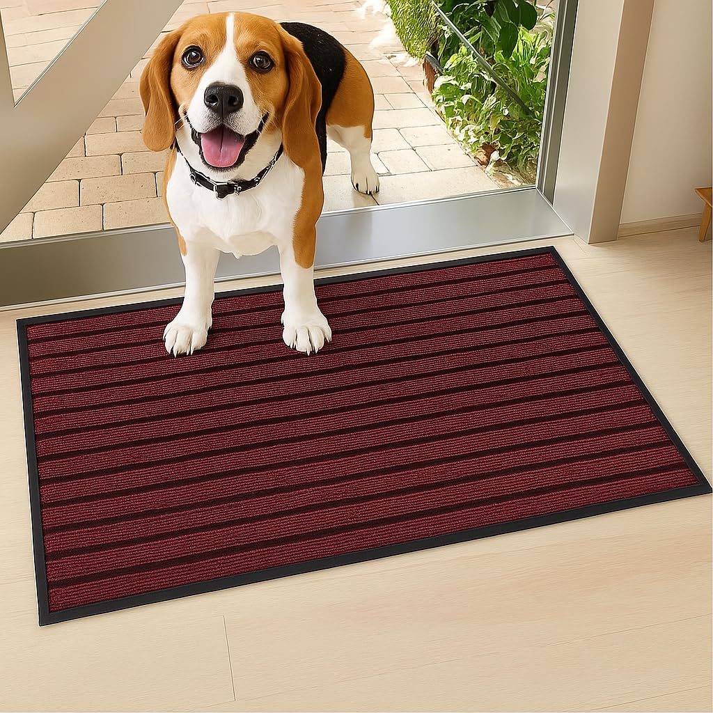 Hafaa Indoor & Outdoor Burgundy Door Mat 40x60 cm Non Slip Water Absorbent Rubber Mat Heavy Duty Floor Mats — image 1
