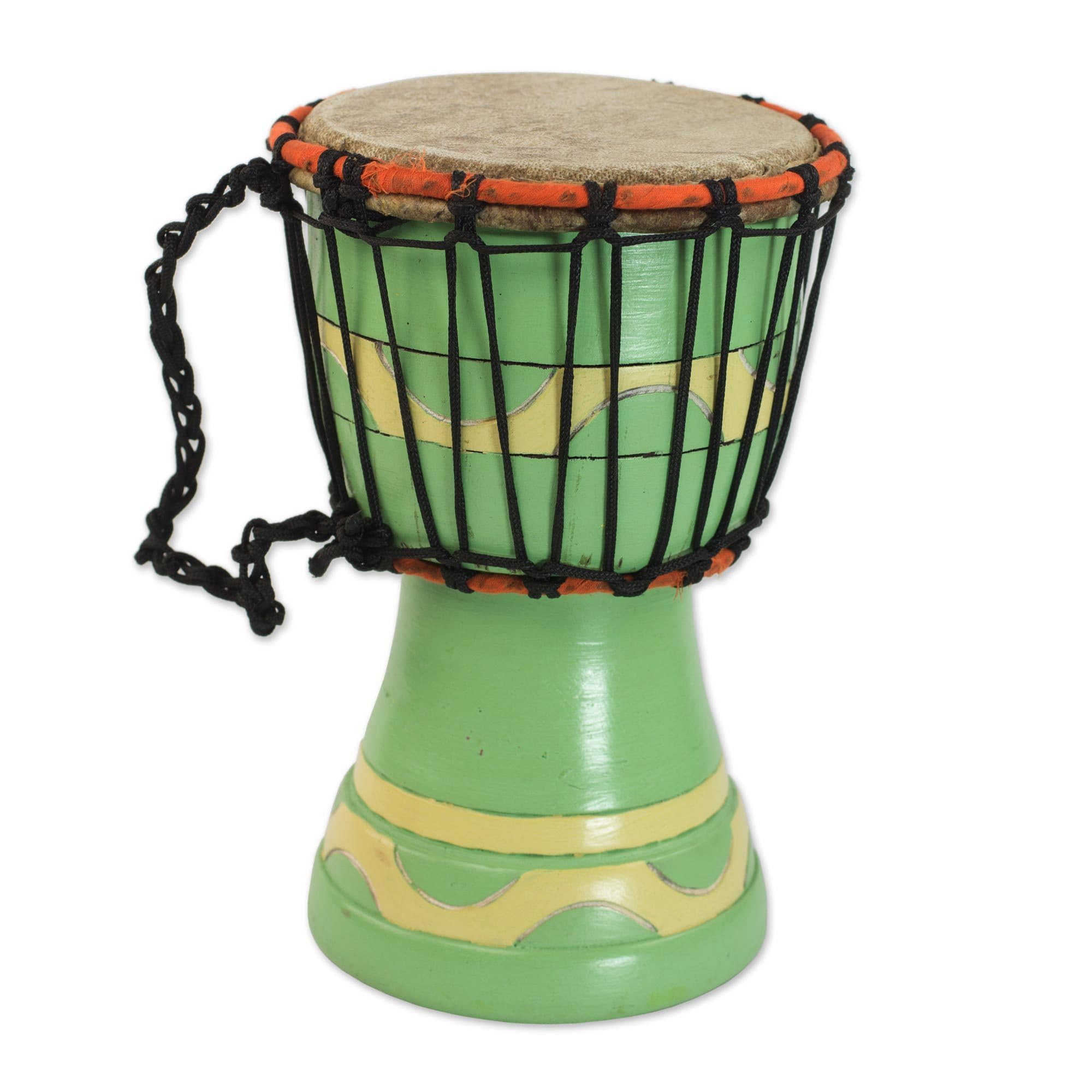 NOVICA Artisan Handcrafted Wood Mini Djembe Drum Artisan Authentic African Green Woodleather Ghana Musical Instruments Drums [10in H x 6.75in Diam.] ' Musical Mint'