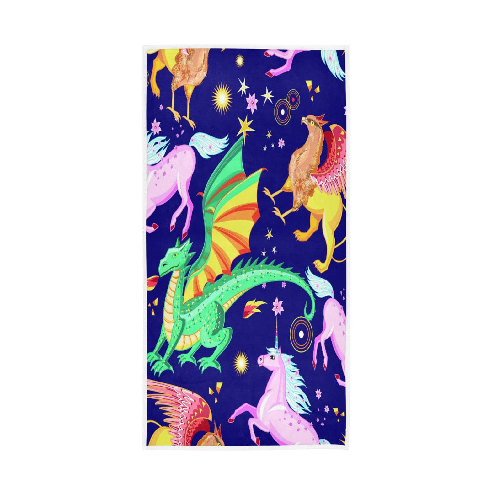 LSRCPD Hand Towels Cartoon Dragon Griffin Unicorn Decor Fingertip Soft Face Towel Absorbent Bathroom Kitchen Towels
