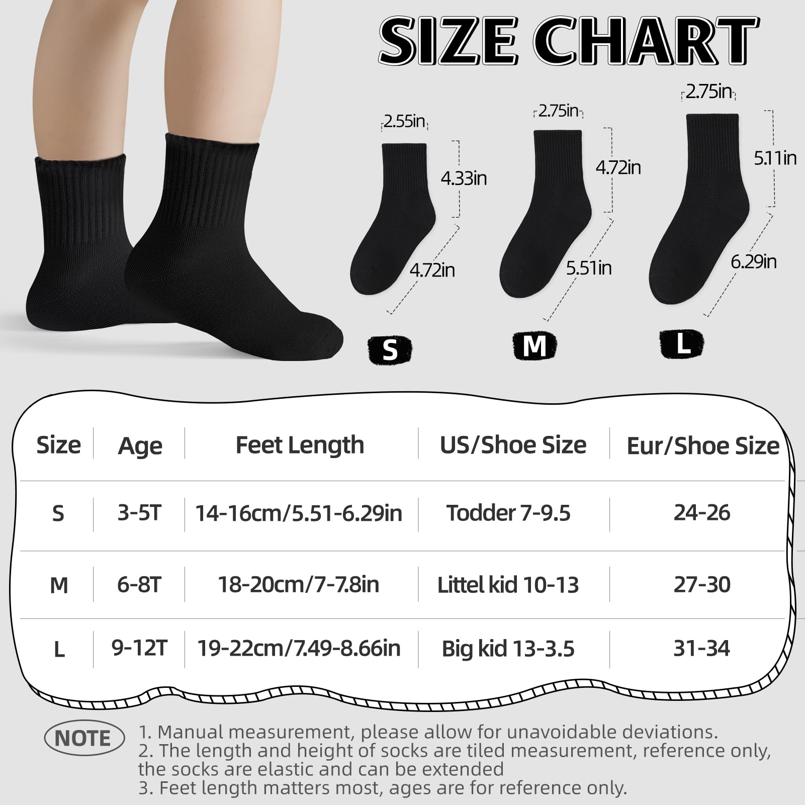 Lot de 6 paires de chaussettes athlétiques en coton sans couture pour uniforme scolaire