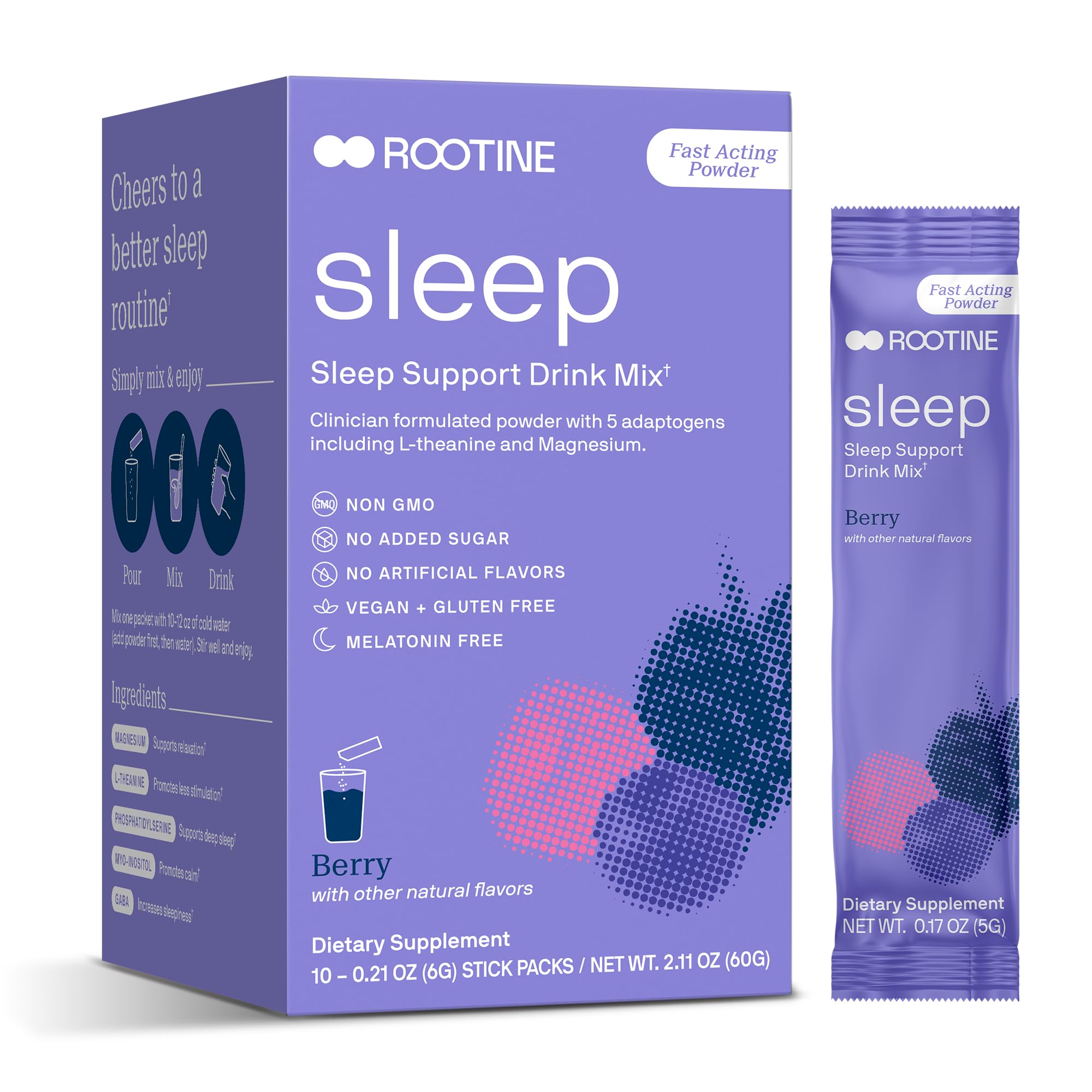 Sleep Supplement, Melatonin-Free Magnesium Calm Powder, GABA, L-Theanine, Myo-inositol, Calm Sleep Drink Mix to Help Relax, Sleep Powder, Magnesium Powder for Sleep, Super Calm Drink Mix 10pk