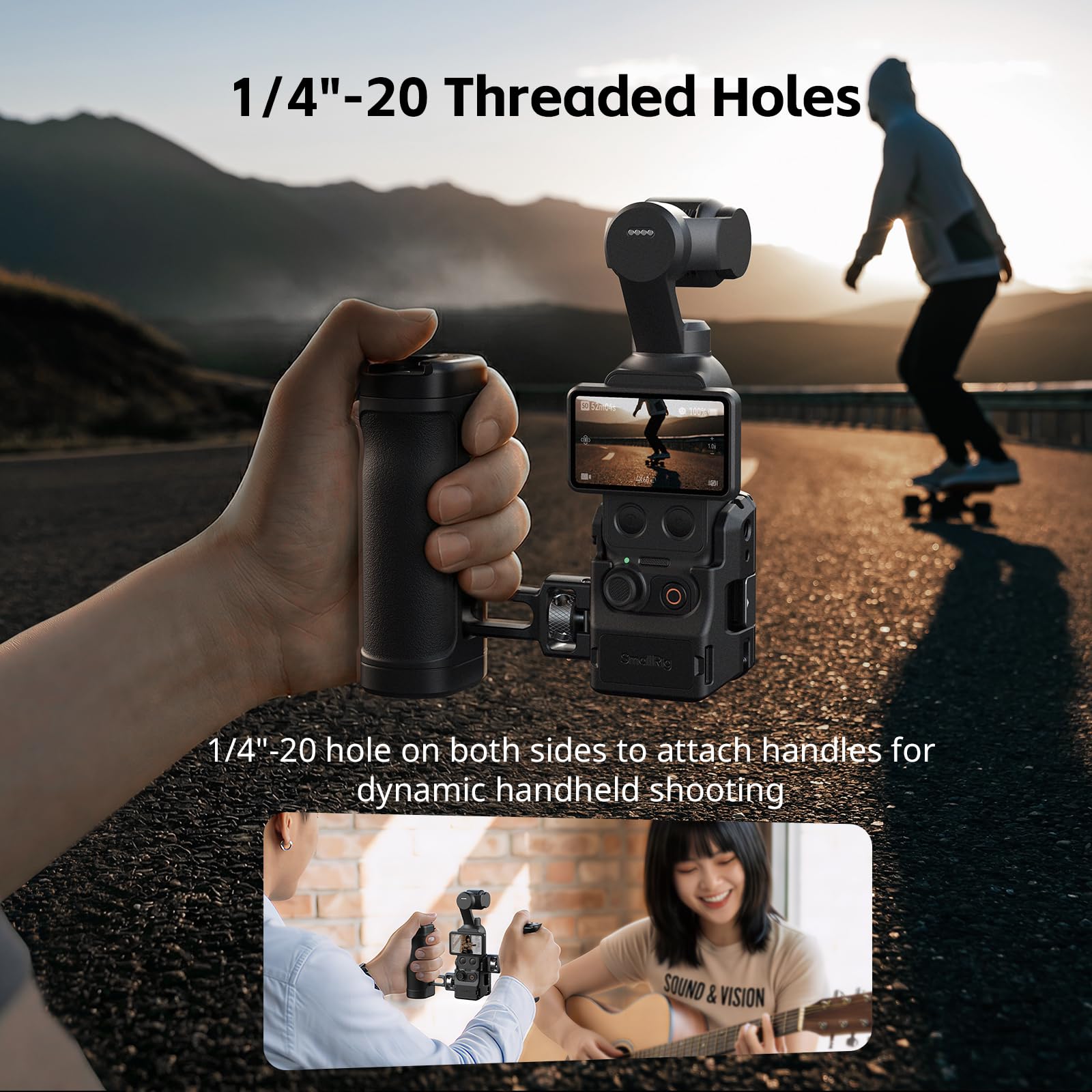 SMALLRIG Pocket 4/3 Aluminium-Schutzkäfig, Erweiterungsadapter-Zubehör für DJI Osmo Pocket 4/3, mit 1/4"-20-Gewindebohrungen, Blitzschuhhalterung, Magnetischen Schnellwechselschnittstellen - 6002