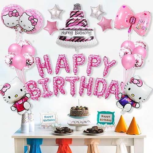 Miniatura 6 de Juego de 35 globos Kawaii de feliz cumpleaños, bonitos globos de aluminio de anime, decoraciones de fiesta, suministros de fiesta de cumpleaños con