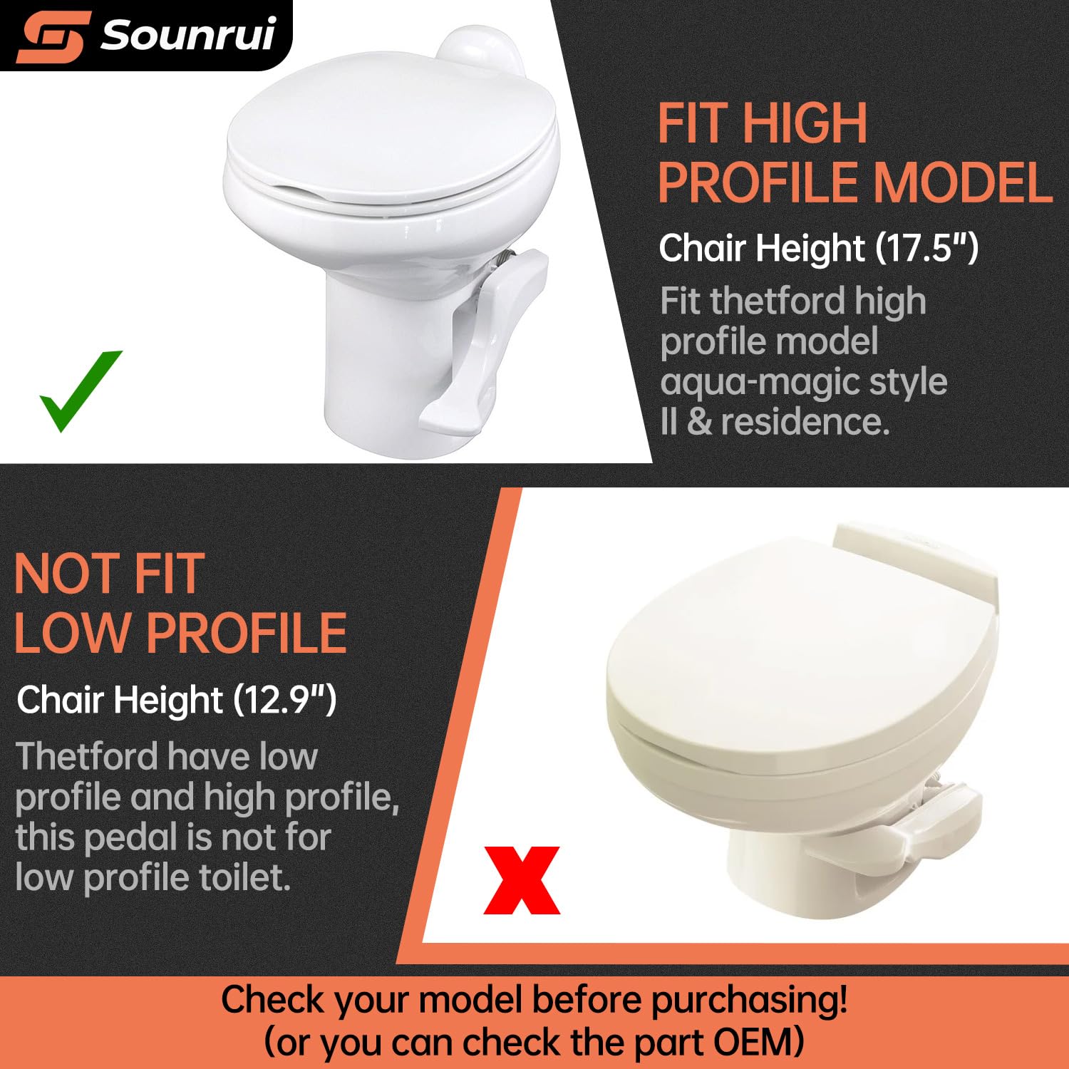 Aqua-Magic Style II & Residence - Pedale di scarico per WC Thetford, ricambio OEM 42067 con flangia armadio