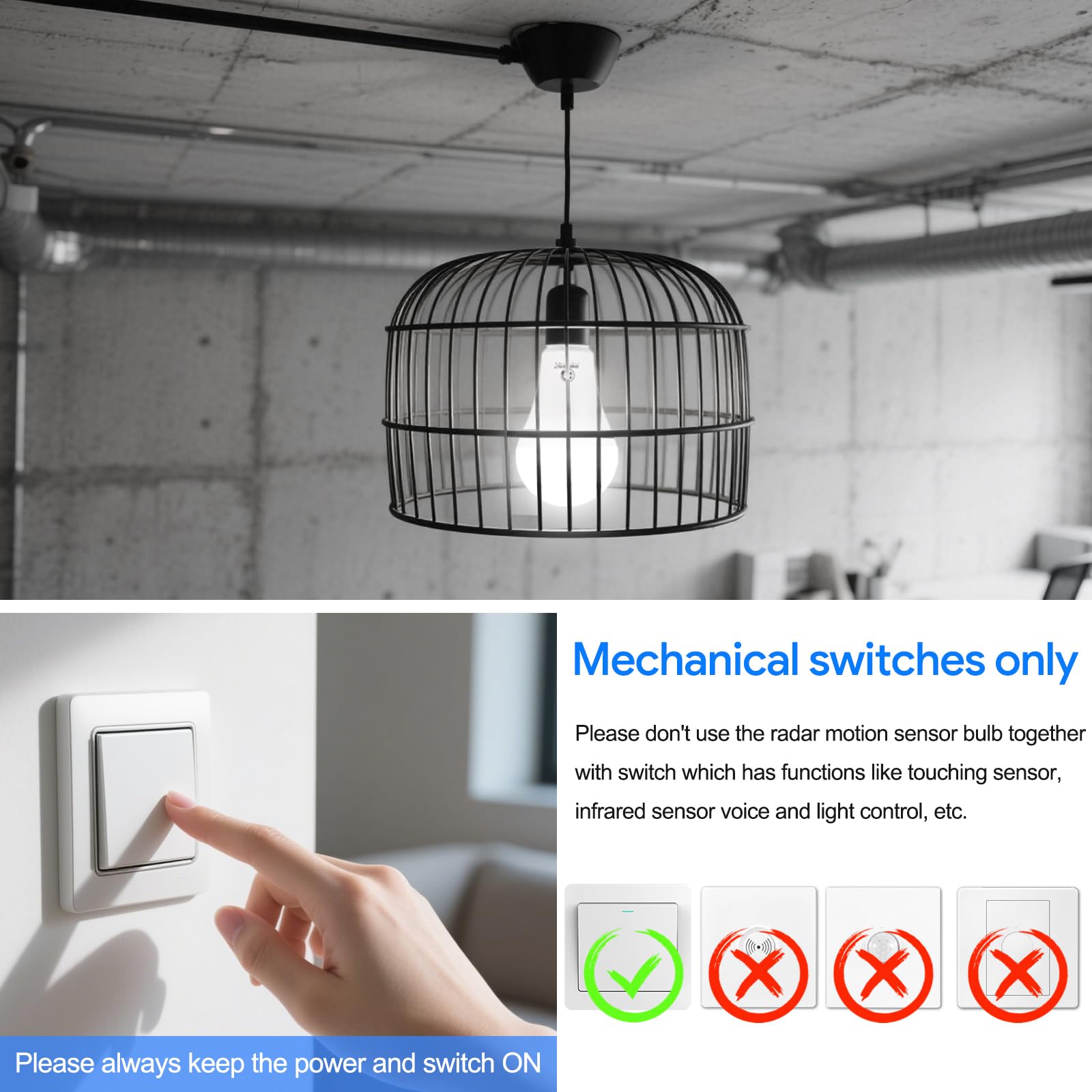 Bombillas LED A21 con sensor de movimiento de radar, equivalente a 14,5 W, 100 W, bombillas LED de 1500 lm, luz diurna de 5000 K, luz de día y apagado automático para porche, garaje, patio, base E26