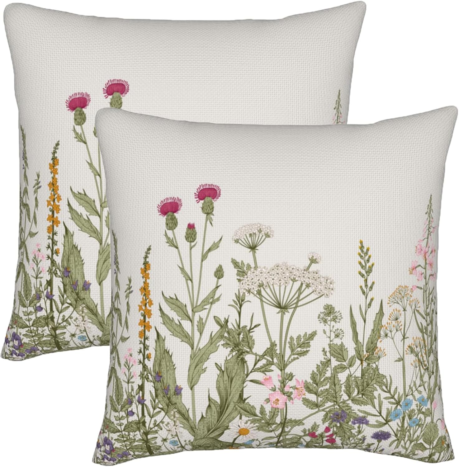 Wsunsal Spring Flower Pillow Covers 16 X 16 Inch Set of 2 Rustic Sage Green Flower Herbs