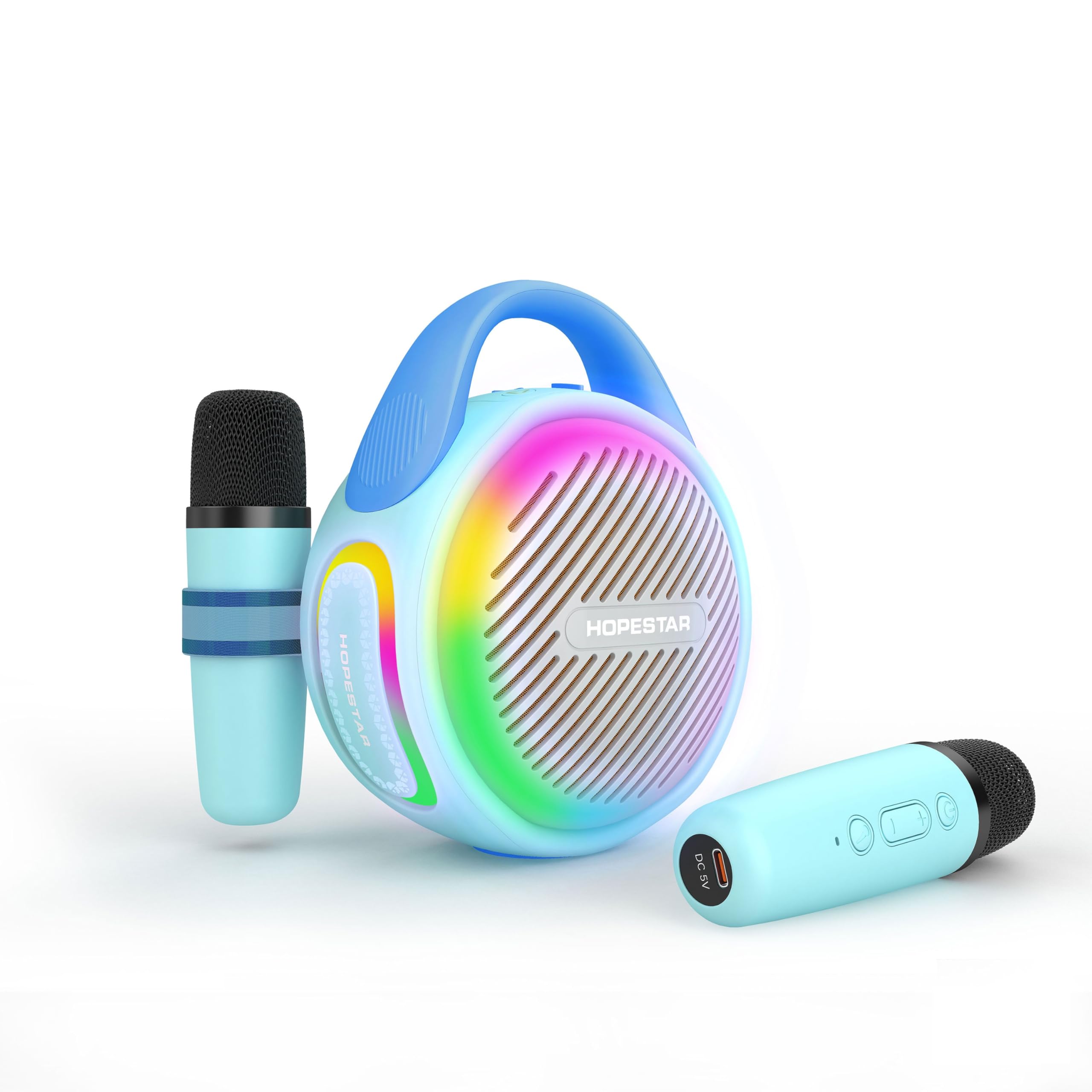 WorryFree GadgetsPortable Wireless 20W Waterproof Bluetooth Karaoke Speaker with Two Microphones for Kids, 3600mAh, Stereo Audio, AUX/TF Card (Blue)