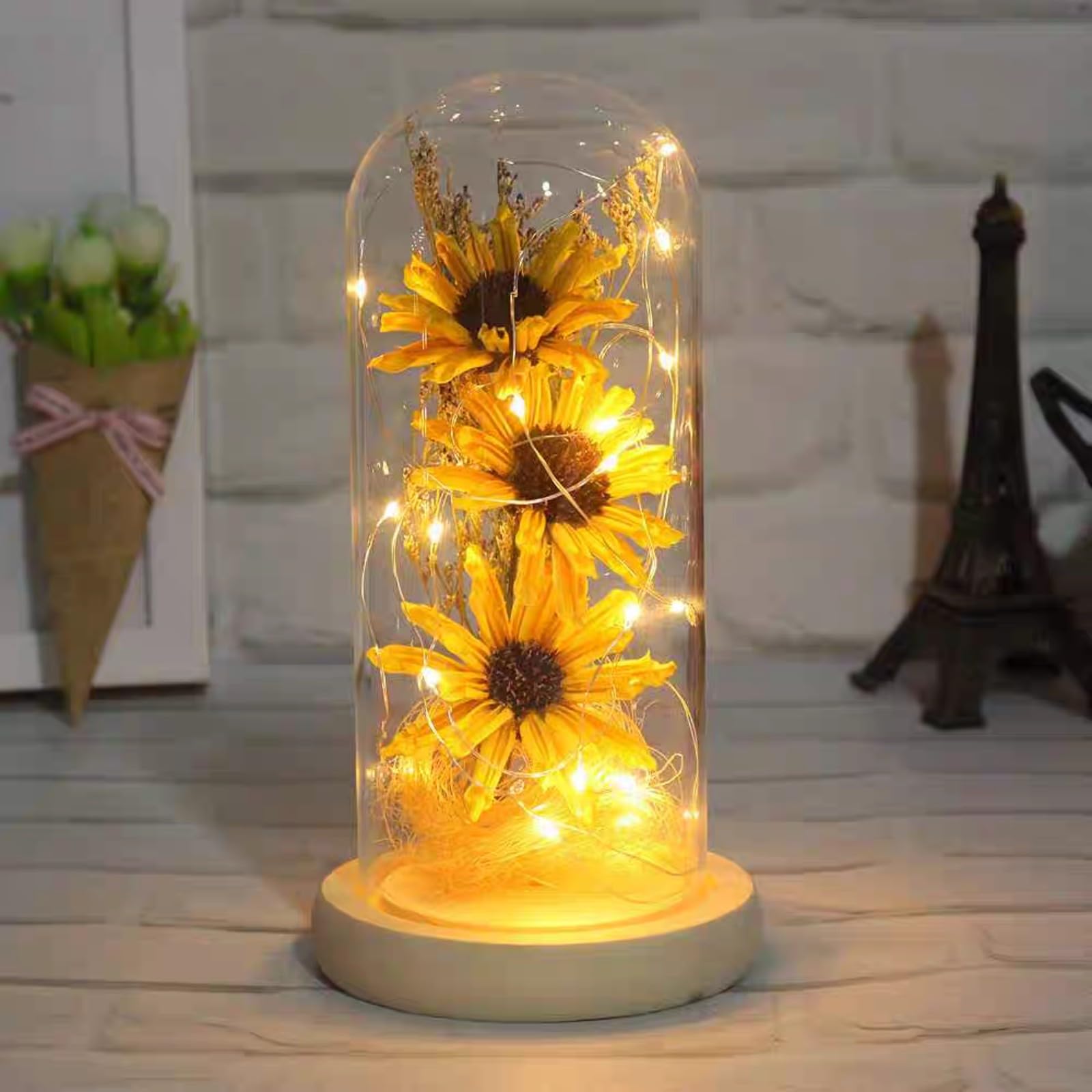 Mobestech Girasole In Una Cupola Di Vetro Con Luci A Led Lampada Da Tavolo Decorativa Conservato Reg 146111s