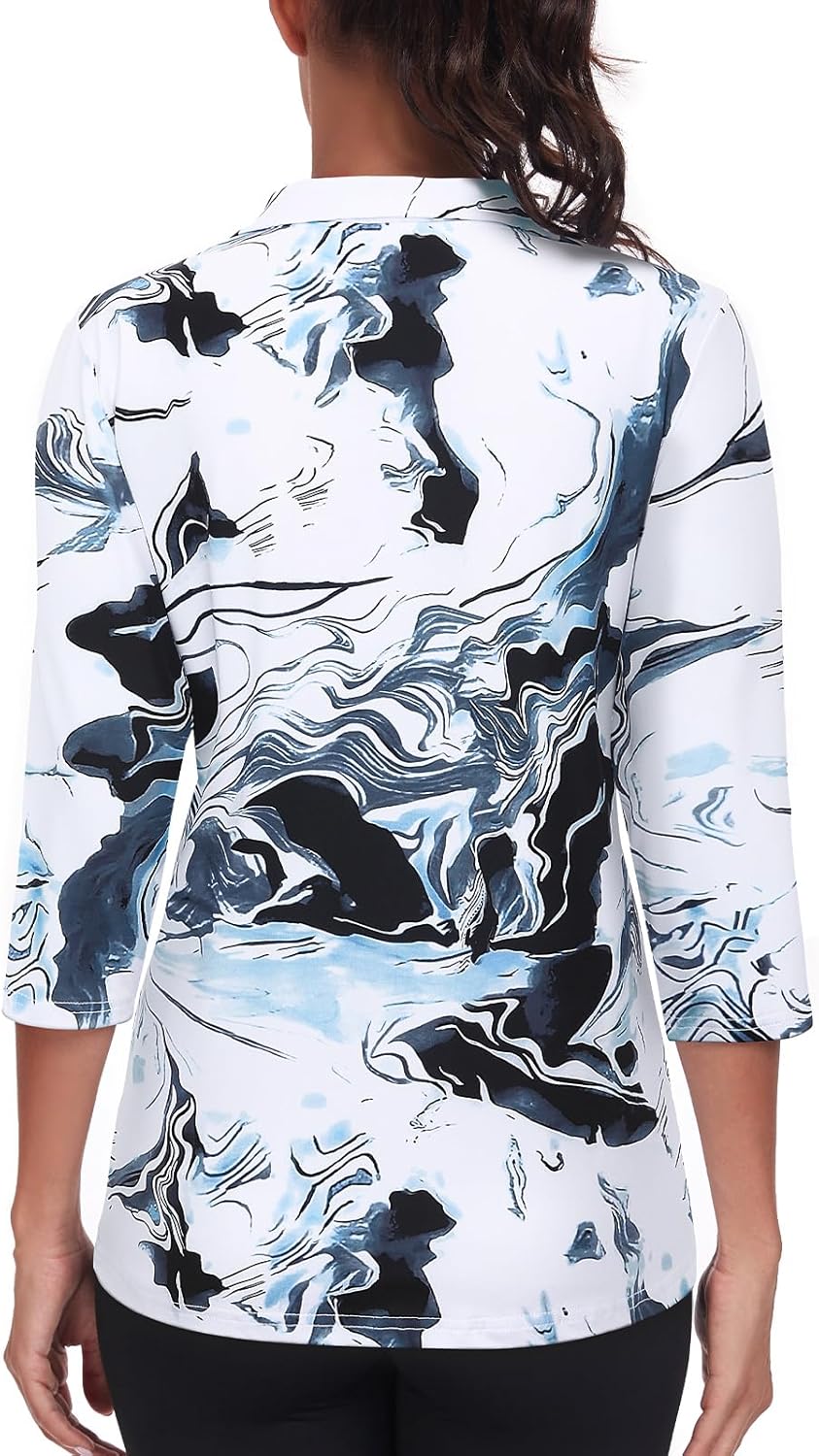 Tanst Sky Womens Golf Polo Shirts Zipper 3/4 Sleeve Moisture Wicking Tops UPF 50+ Workout Tennis Apparel - Image 2