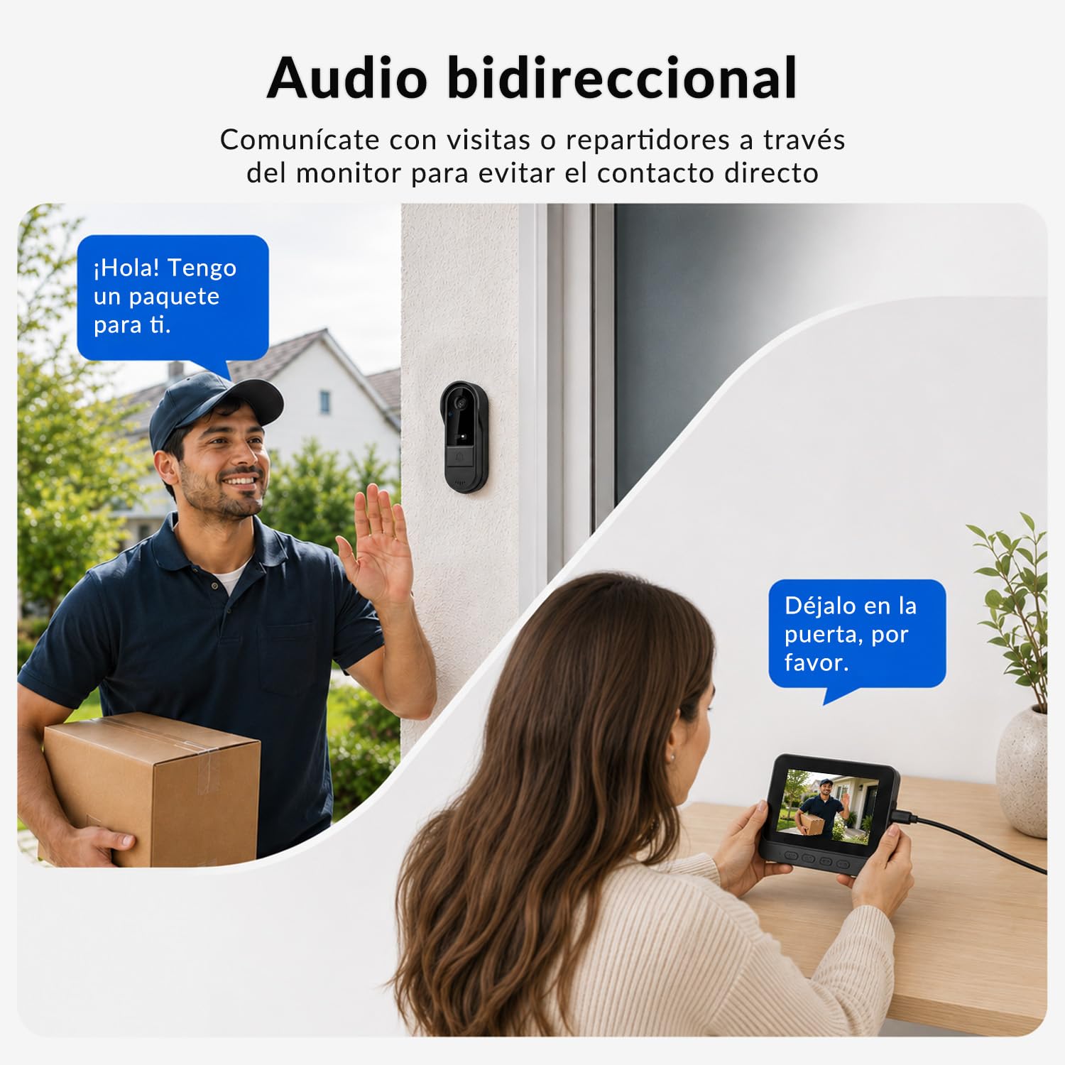 Timbre Inalámbrico Exterior Impermeable IP65, Pantalla IPS de 4,3 Pulgadas, Timbre Inalámbrico con Cámara 1080P, Audio Bidireccional, Visión Nocturna, Video Portero Automatico Alimentado por Batería