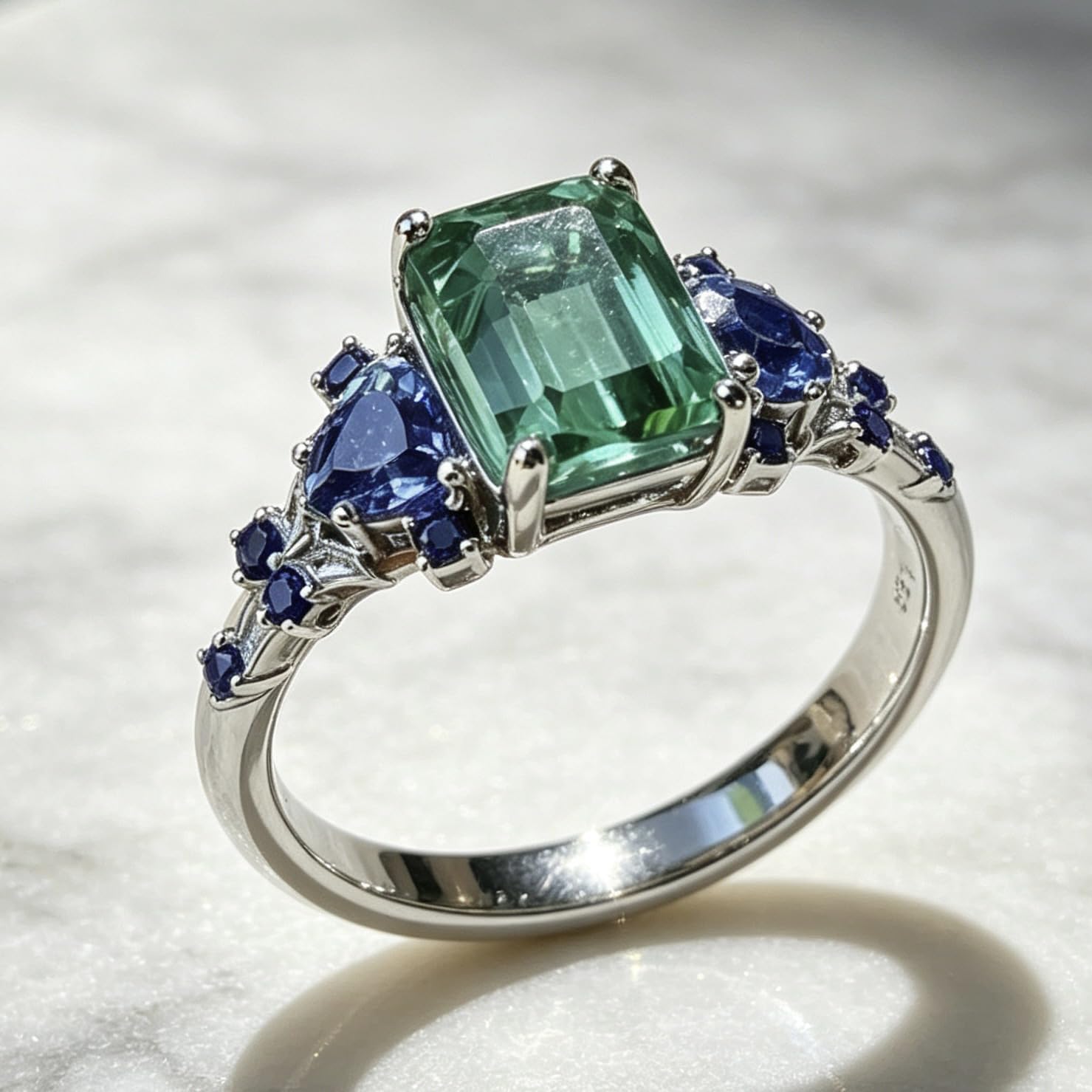 Full Pave Square Ring for Women – Aqua Green Cubic Zirconia Silver Plated Alloy Band, Sparkly Dainty Statement Jewelry Gift for Her, Birthday & Anniversary Present for Wife, Best Friend or Sister image 2