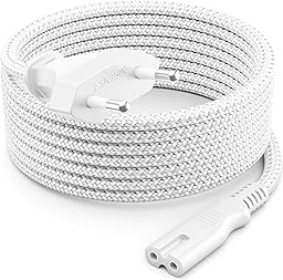 deleyCON 2m Cavo di Alimentazione Elettrico Spina Euro Tipo c a C7 (in Nylon) Connettore Piatto 2,5A per Presa C8 TV Soundbar PS4 PS5 Alimentatori Piccoli Elettrodomestici ecc. - Bianco