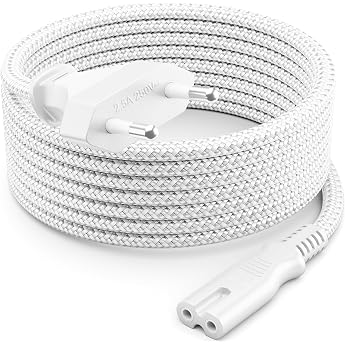 deleyCON 3.0 m Power Cable Nylon Type C Euro Plug to C7 2.5A - White